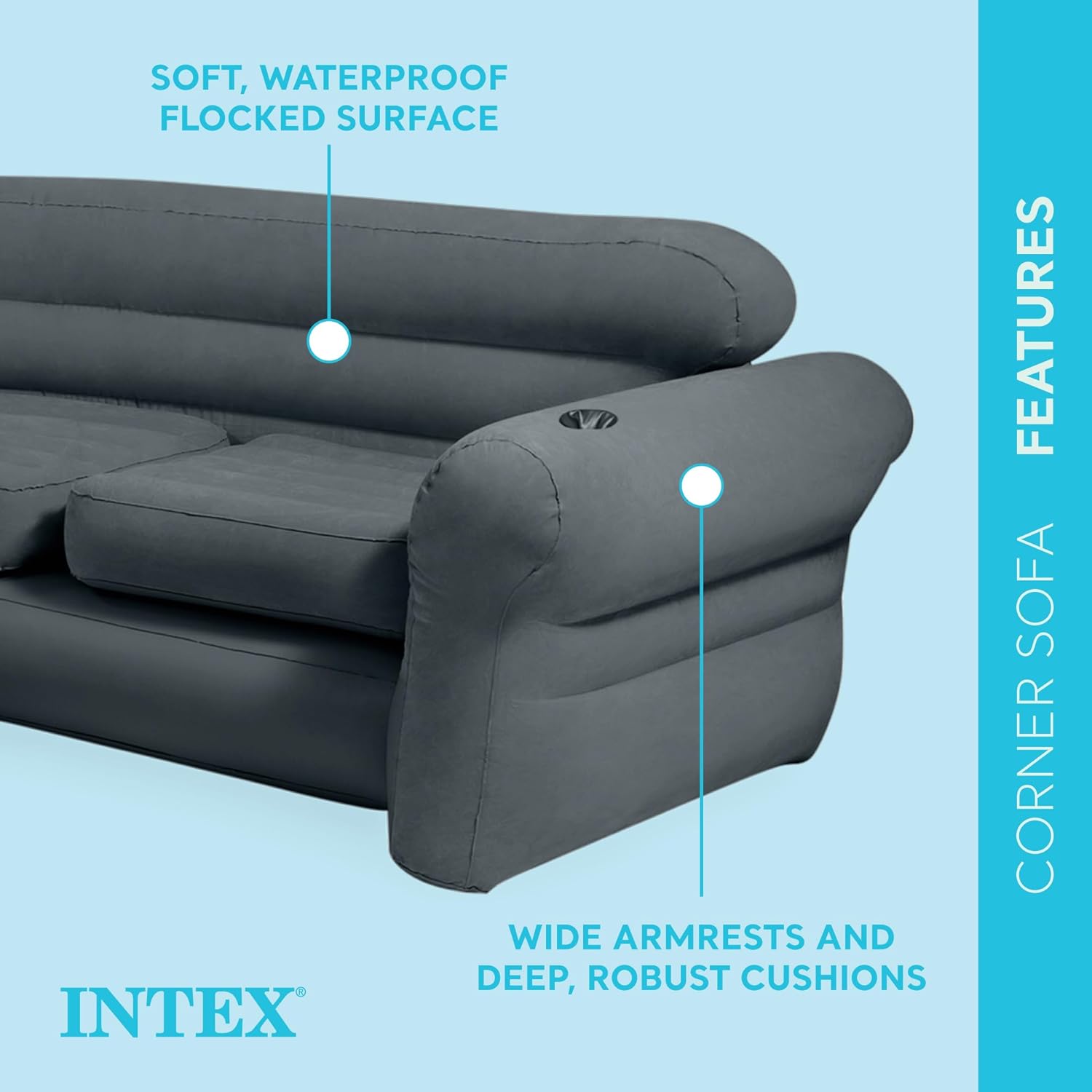 Intex L-Shaped Inflatable Couch with Cup Holders Gray 4 Pack