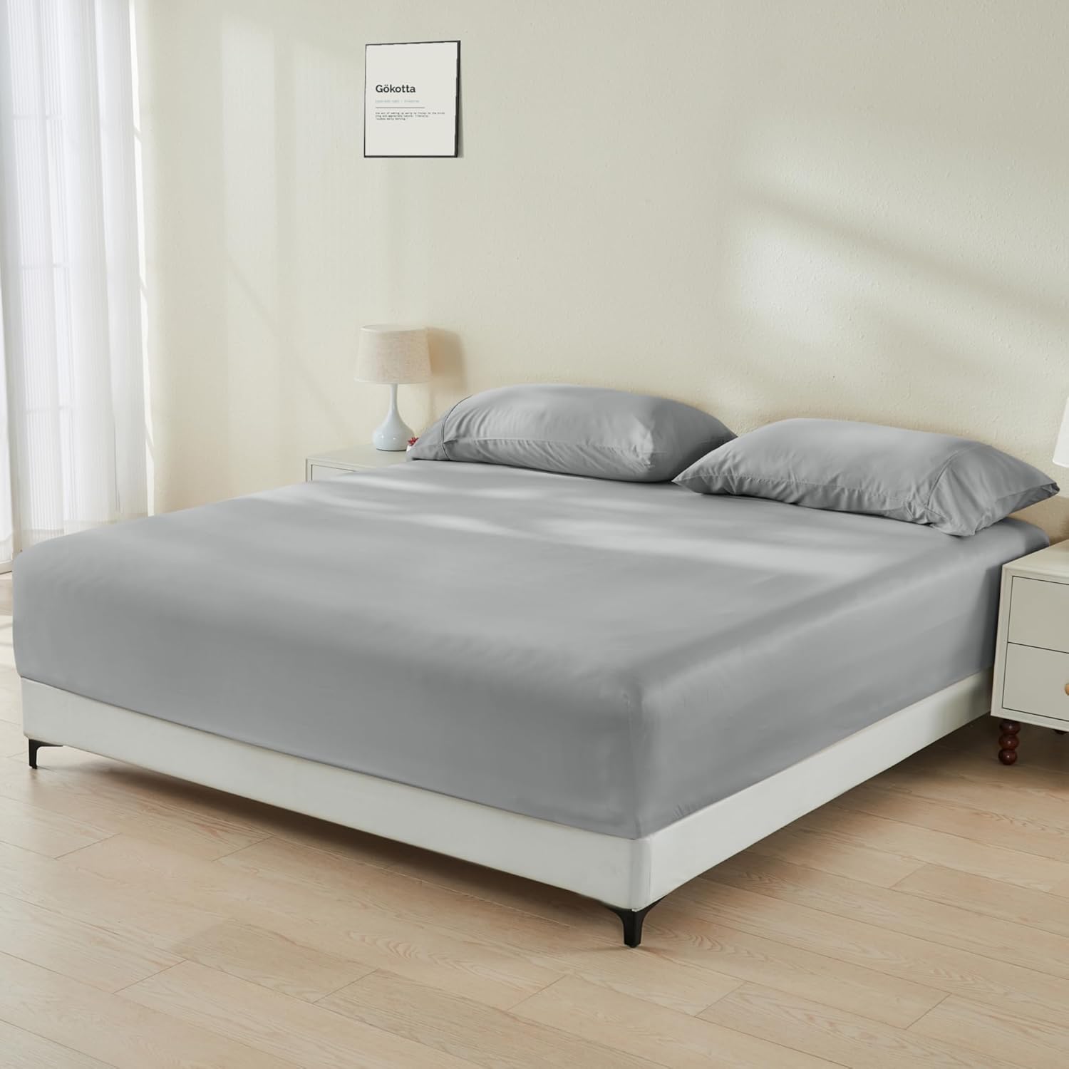 GOKOTTA Bamboo Rayon Fitted Sheet Set with 4 Elastic Straps