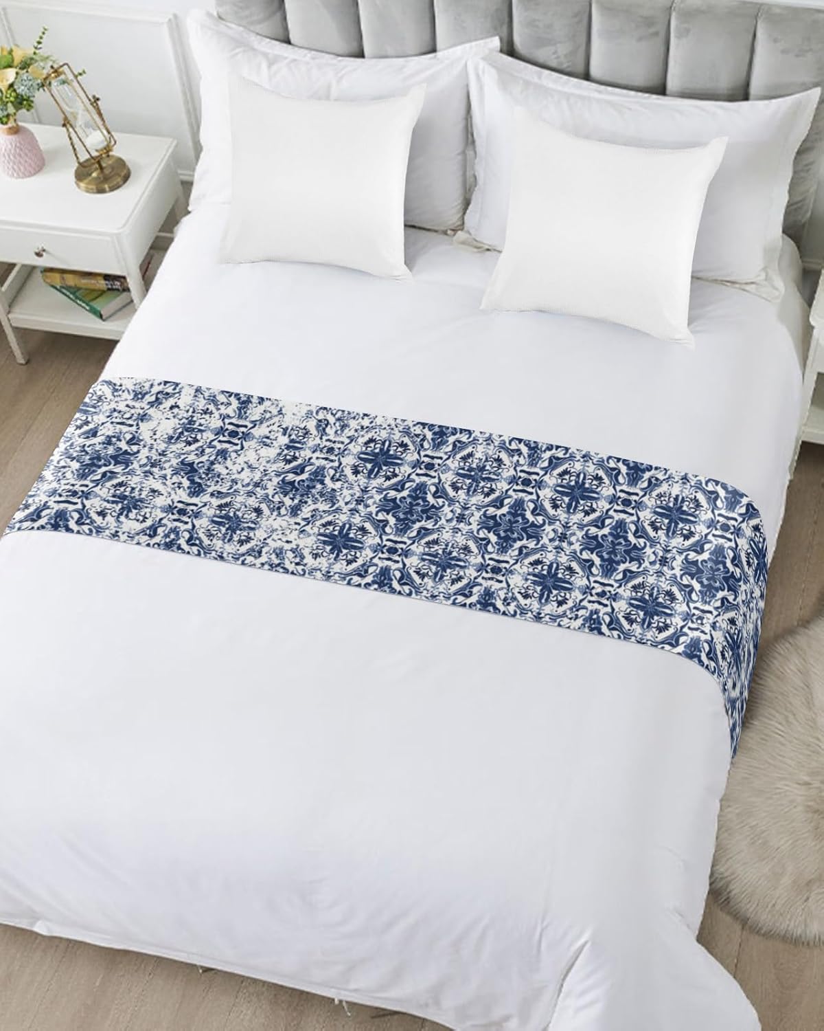 Ldtrchee Navy Blue Bed Runner for Queen Size Bed