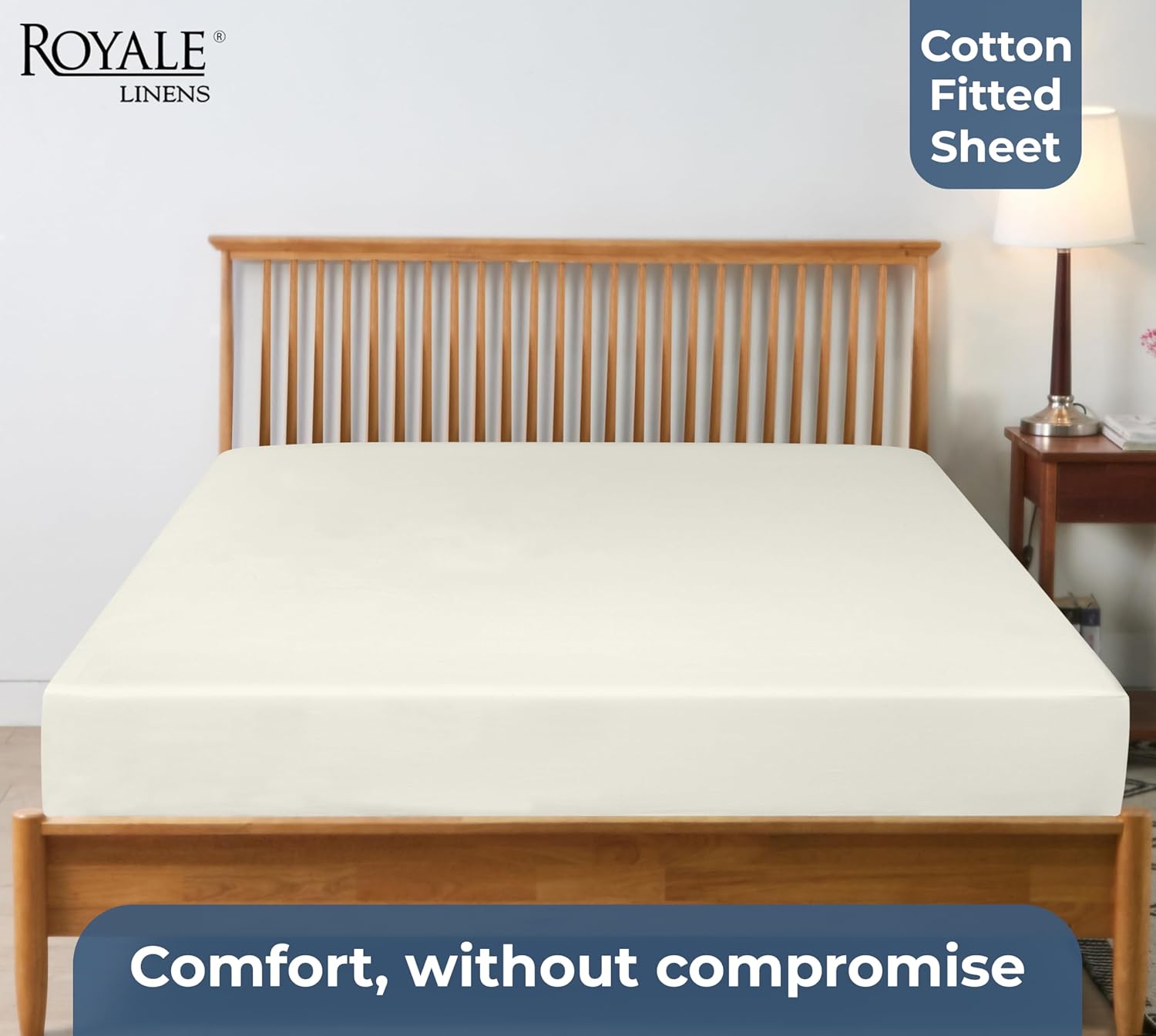 Royale Linens 100 Organic Cotton Twin XL Fitted Sheet - Ivory Deep Pocket