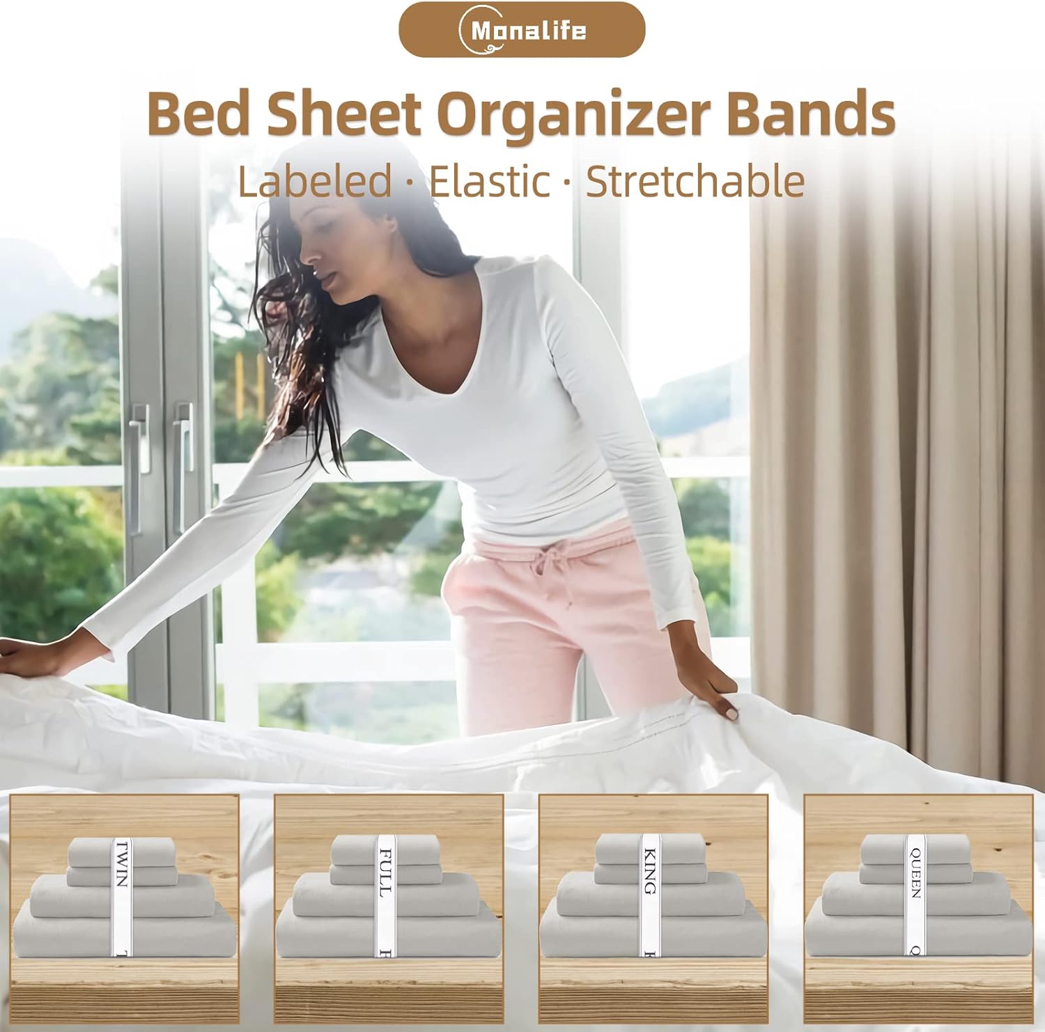 Monalife Elastic Sheet Bands - 4 Pack for Sheet Organization