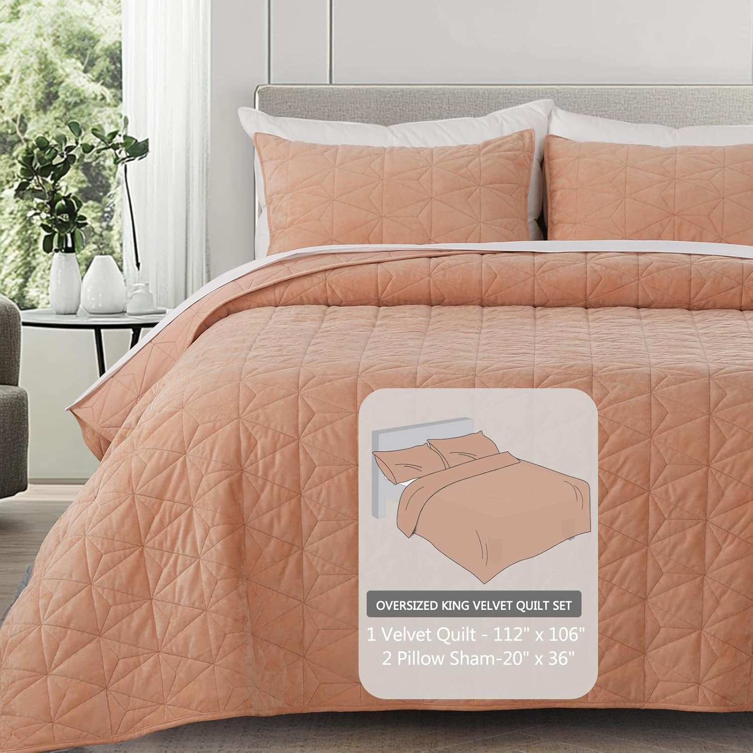 KASENTEX Velvet Oversized King Quilt Set 3 Piece