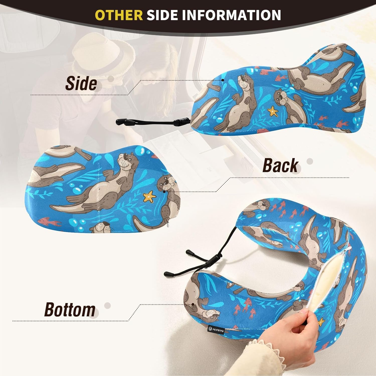 Sletend Cute Otters Travel Neck Pillow with Storage Bag