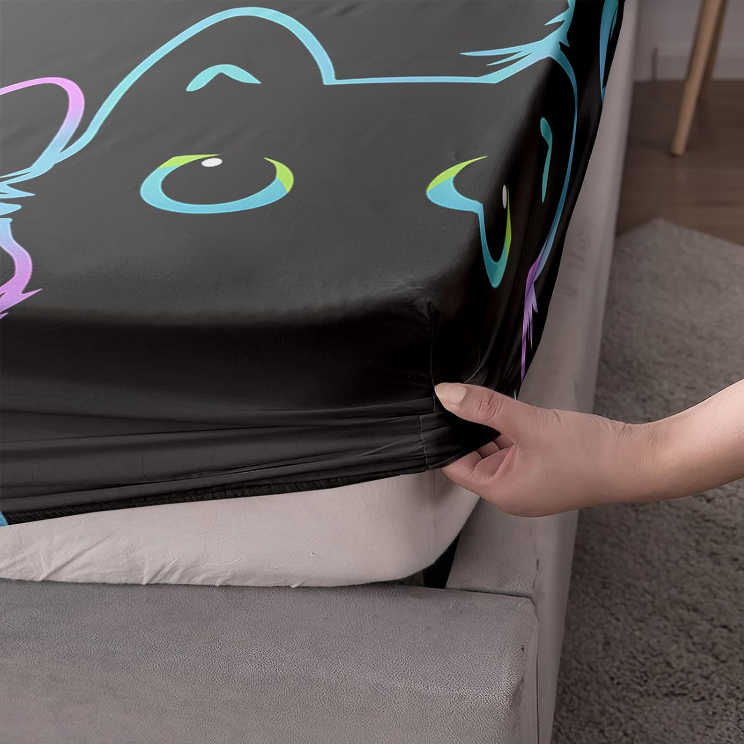Axolotl Kids Bedding Set Twin Size Gradient Line 4Pcs