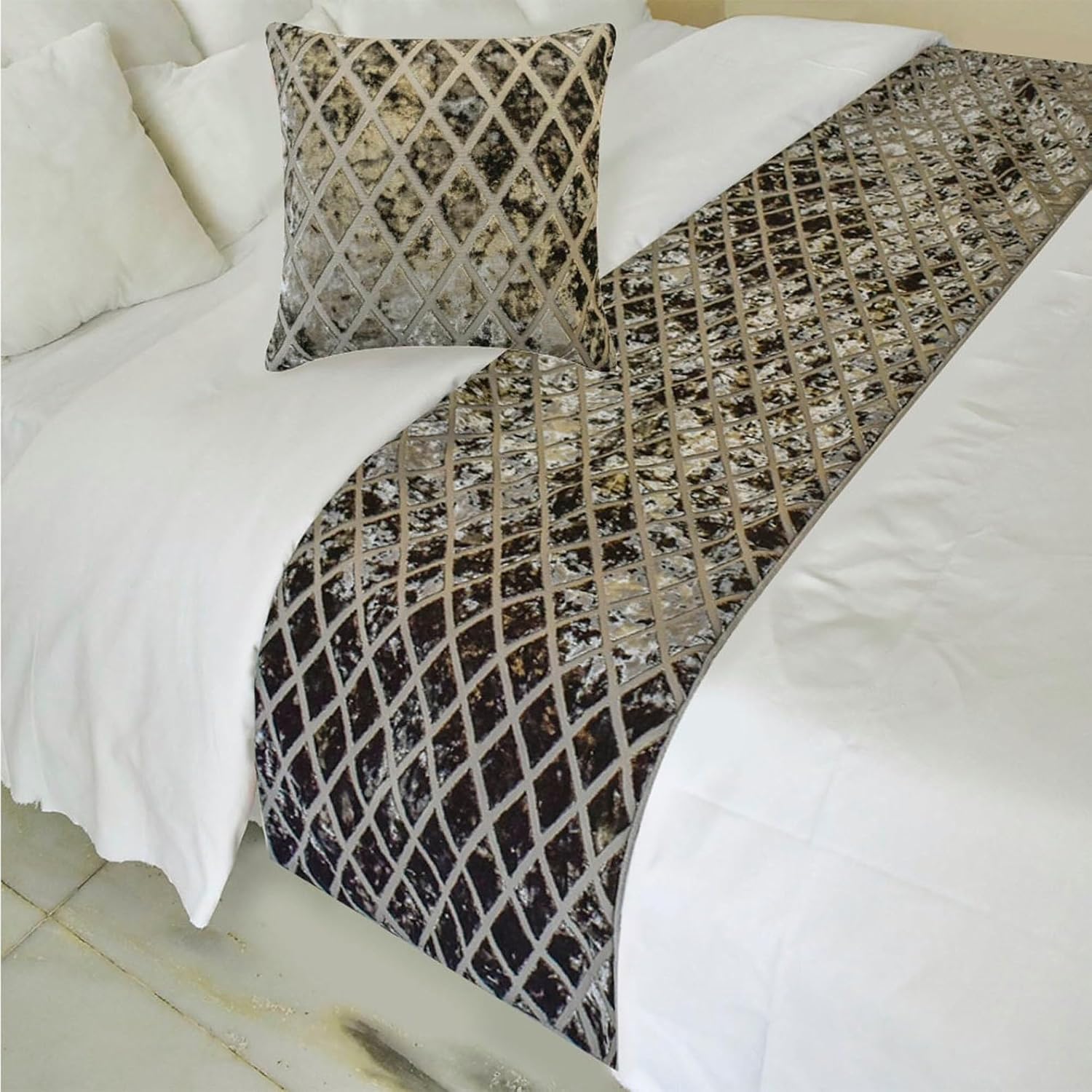 The HomeCentric Grey Velvet Bed Runner with Pillow Covers