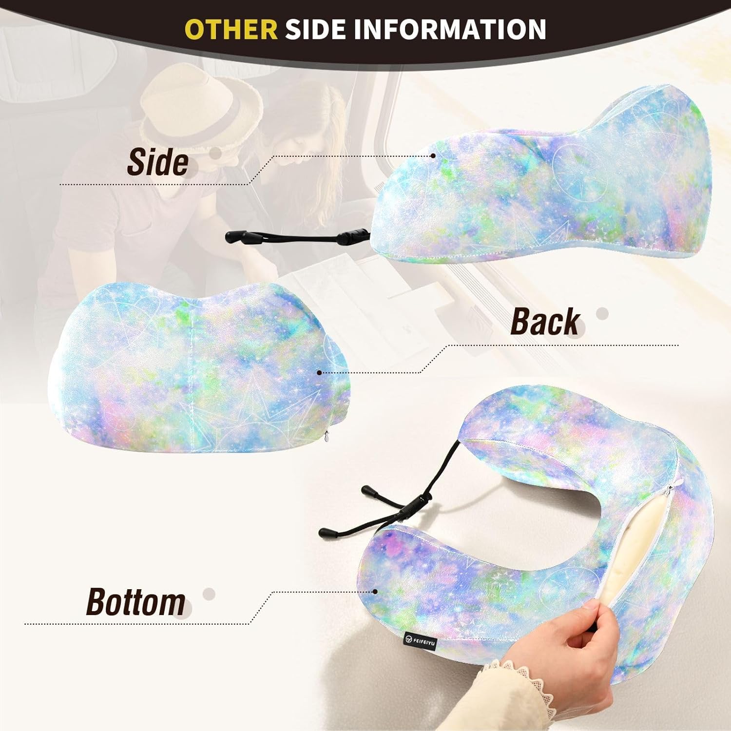 JIPONI Travel Pillow with Snap Strap and Memory Foam