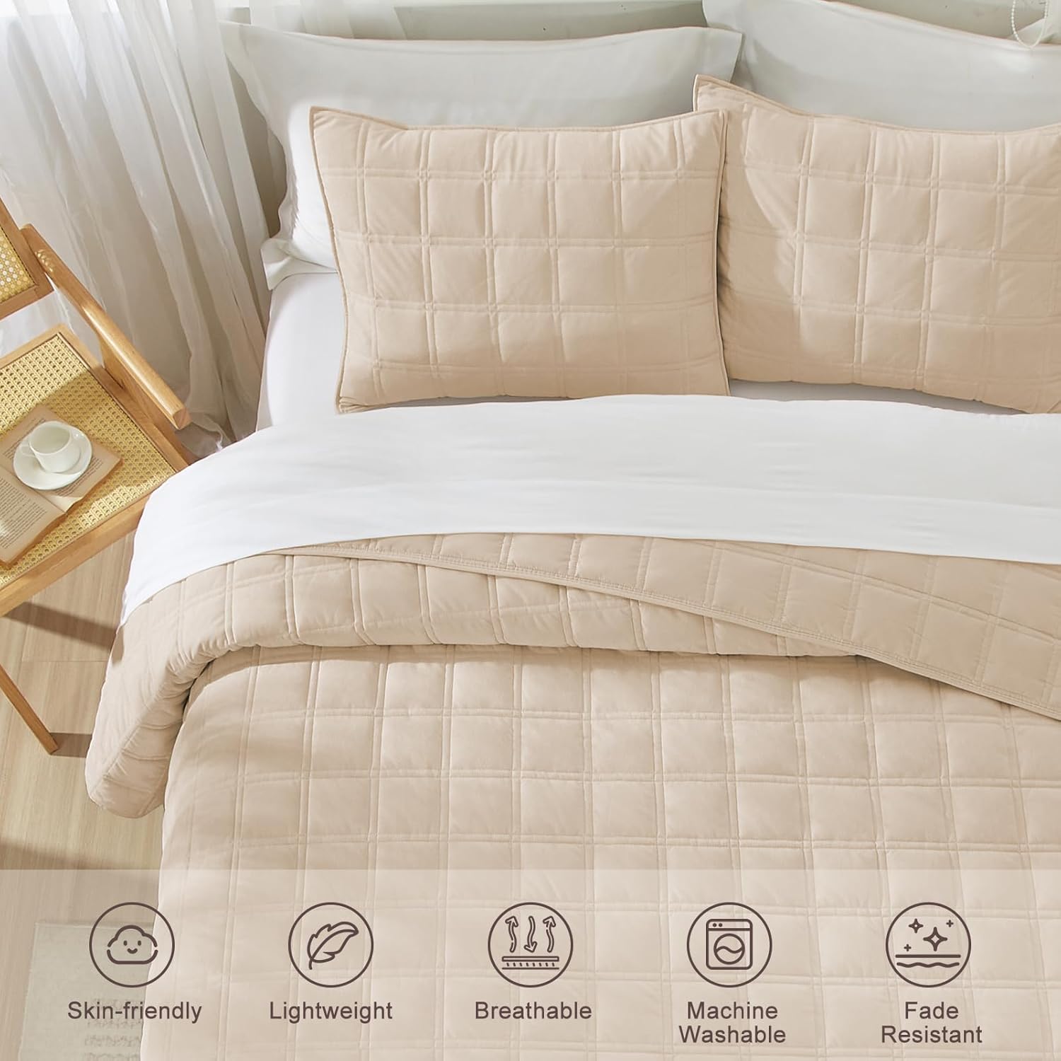 Wondnuga Velvet Quilt Set 3 Pieces Full Queen