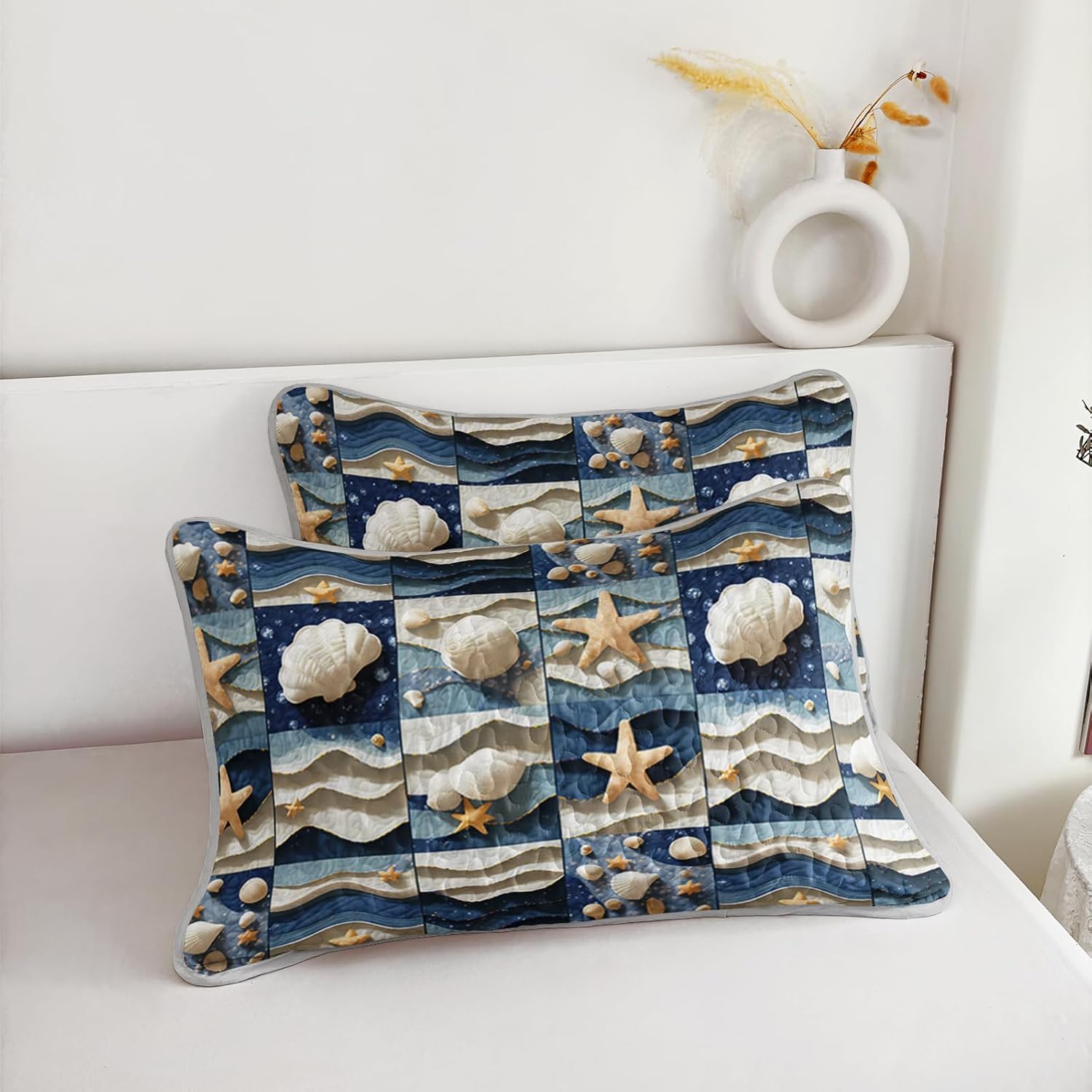 QOOMO Coastal Quilt Set Twin Size 3 Piece