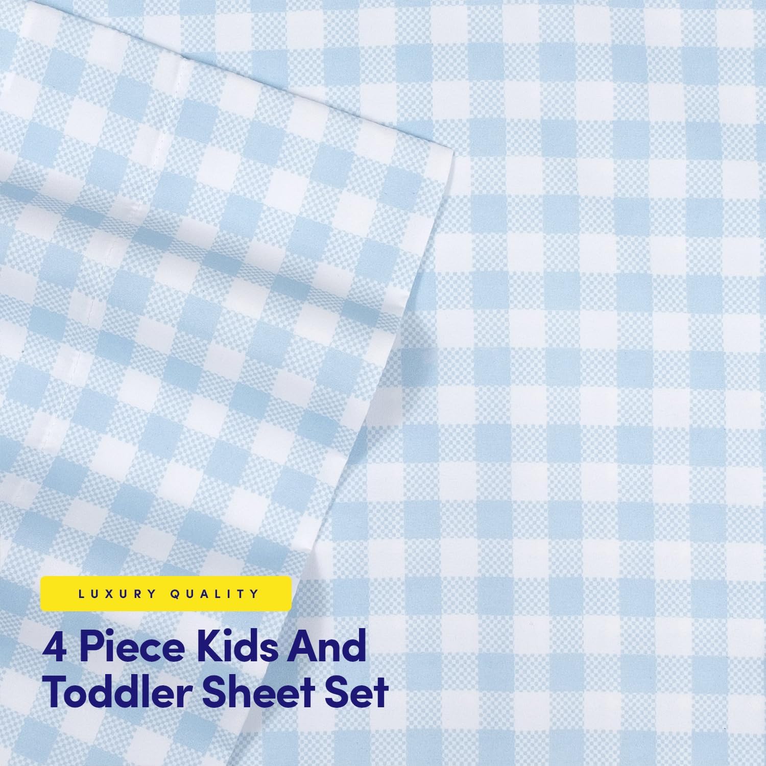 1500 Supreme Kids Bed Sheet Set - Blue Gingham