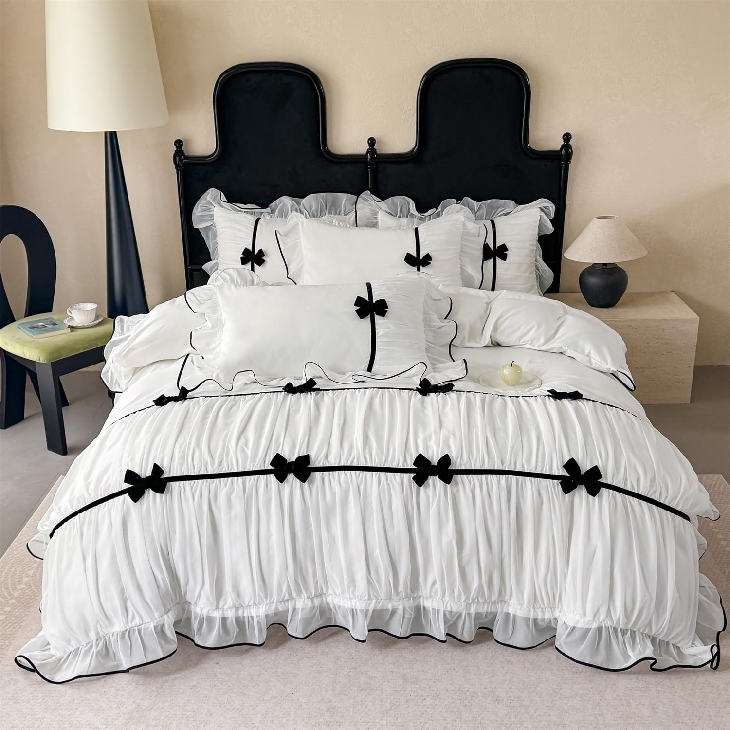 SOUKECHY Ruffle Bedding Set with Bowtie and Zipper Closure