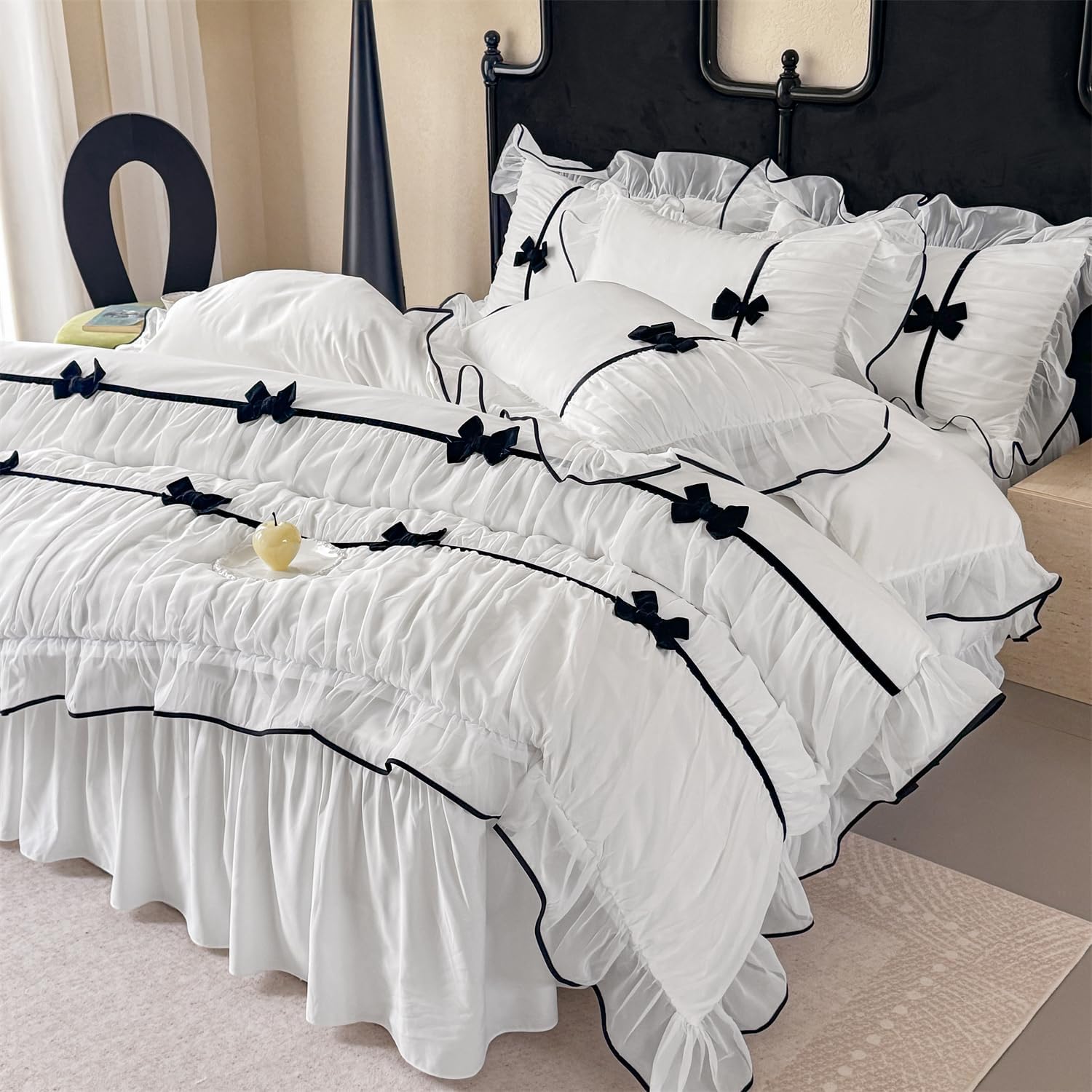 SOUKECHY Ruffle Bedding Set with Bowtie and Zipper Closure