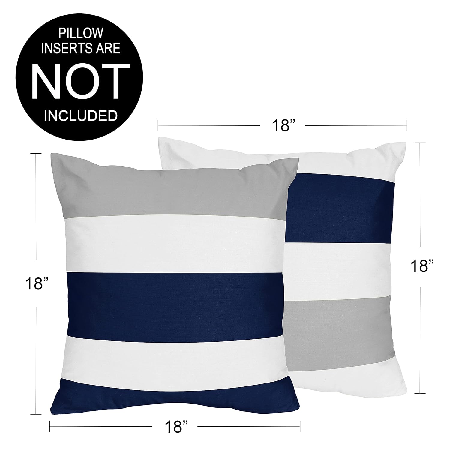 Navy and Grey Stripe Unisex Throw Pillow Covers Set of 2 18x18