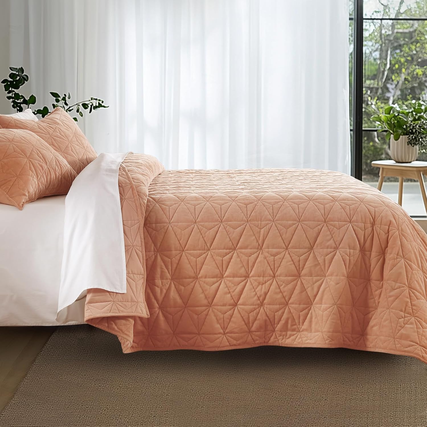 KASENTEX Velvet Oversized King Quilt Set 3 Piece