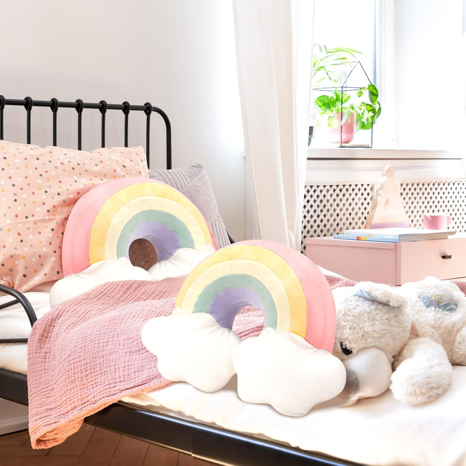 Queekay 21 Inch Rainbow Shaped Throw Pillow Set
