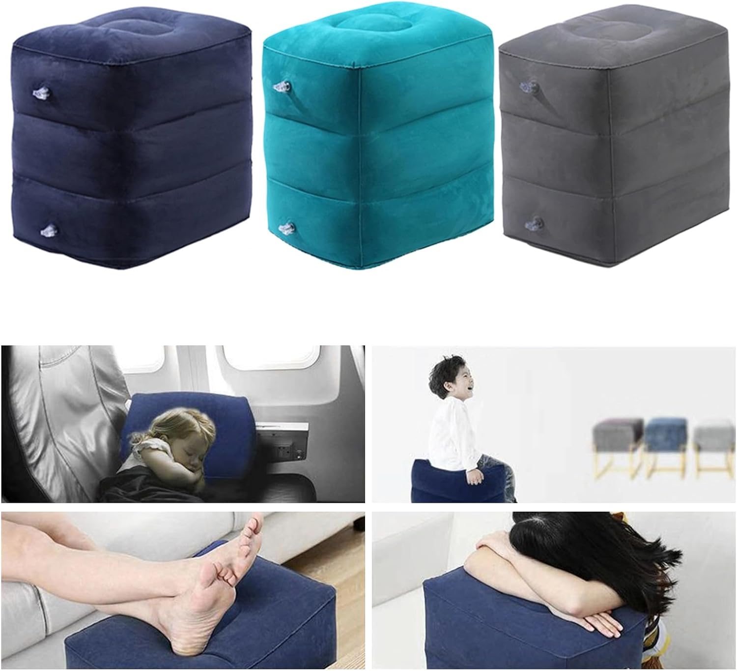 PERZOE Inflatable Travel Foot Rest Pillow - 3 Adjustable Heights Dark Gray