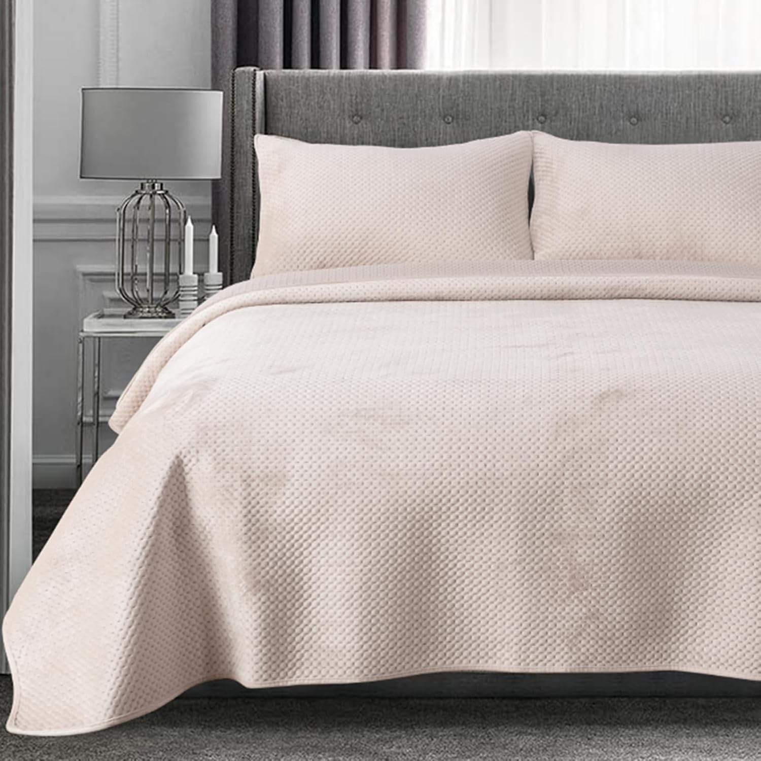 KASENTEX Plush Poly-Velvet Quilt Set with Shams - Queen Size