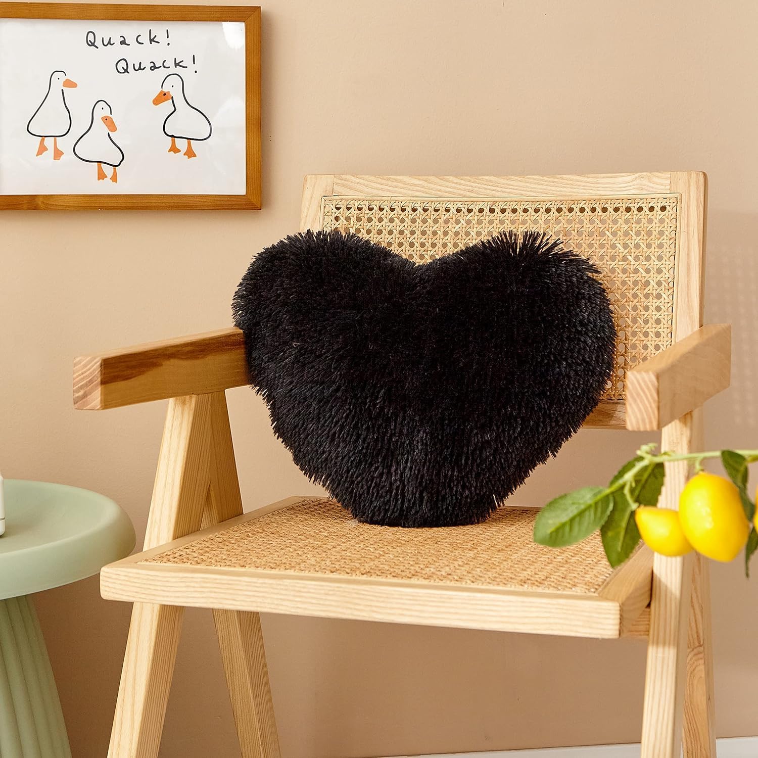 MOOWOO Fluffy Heart Pillow Faux Fur Throw Cushion 40x40cm