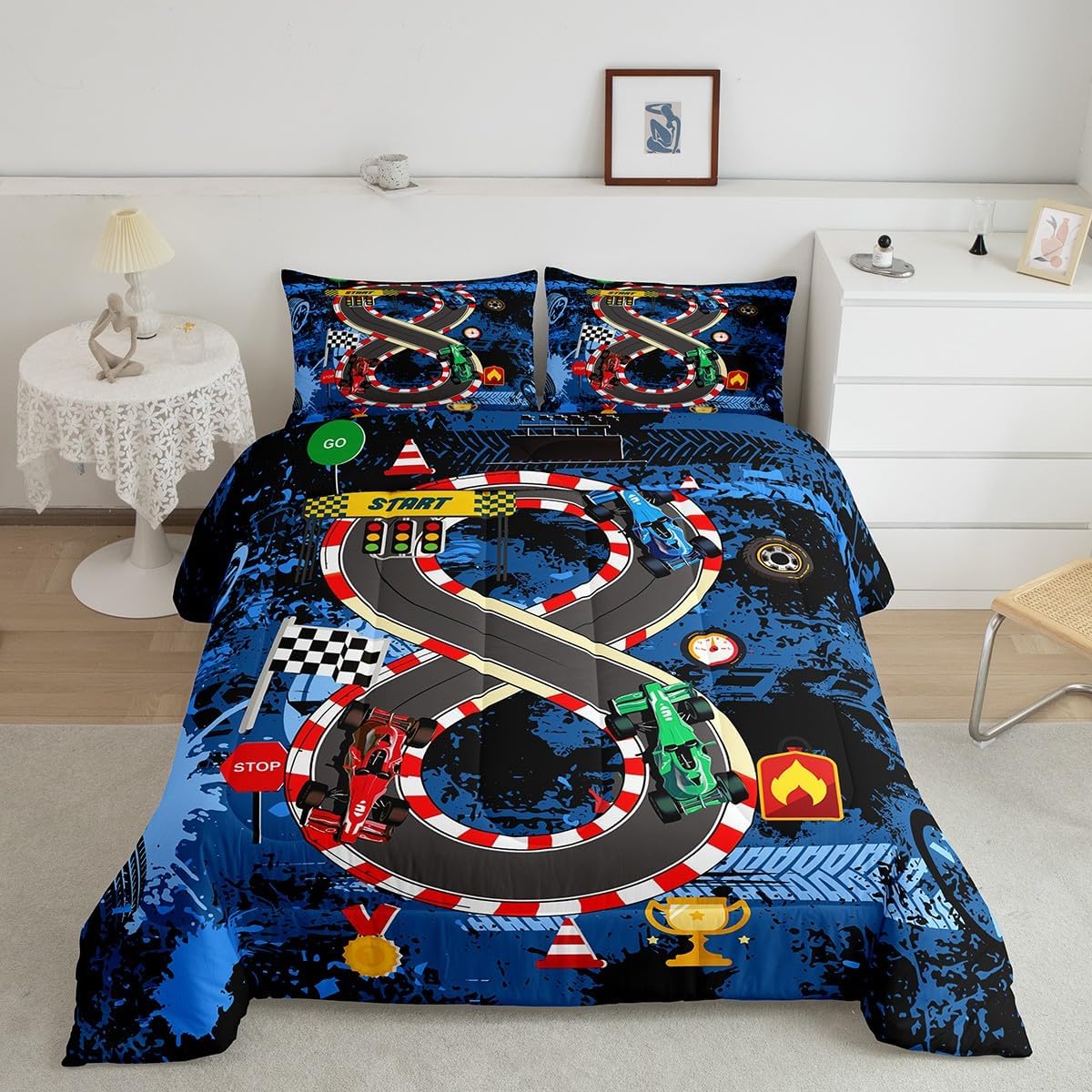 Racing Track Cars Bed Set for Boys and Men