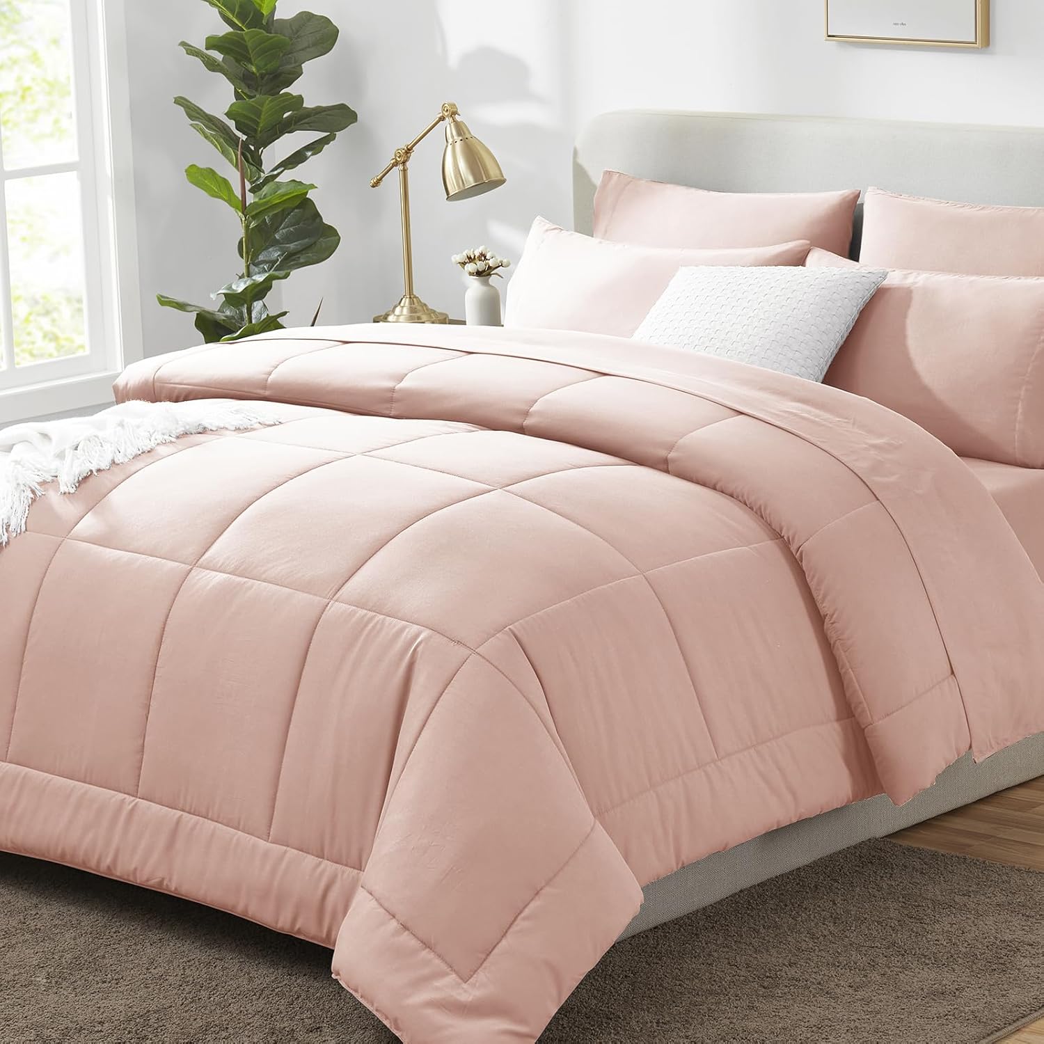CozyLux Pink Comforter Set Queen - 7 Piece Bed in a Bag