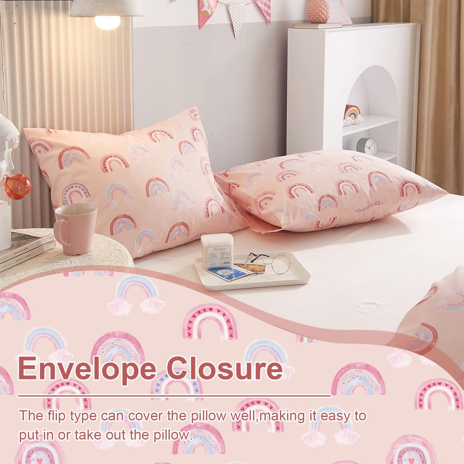 Ivellow Rainbow Pink Twin Duvet Cover Set 3Pcs