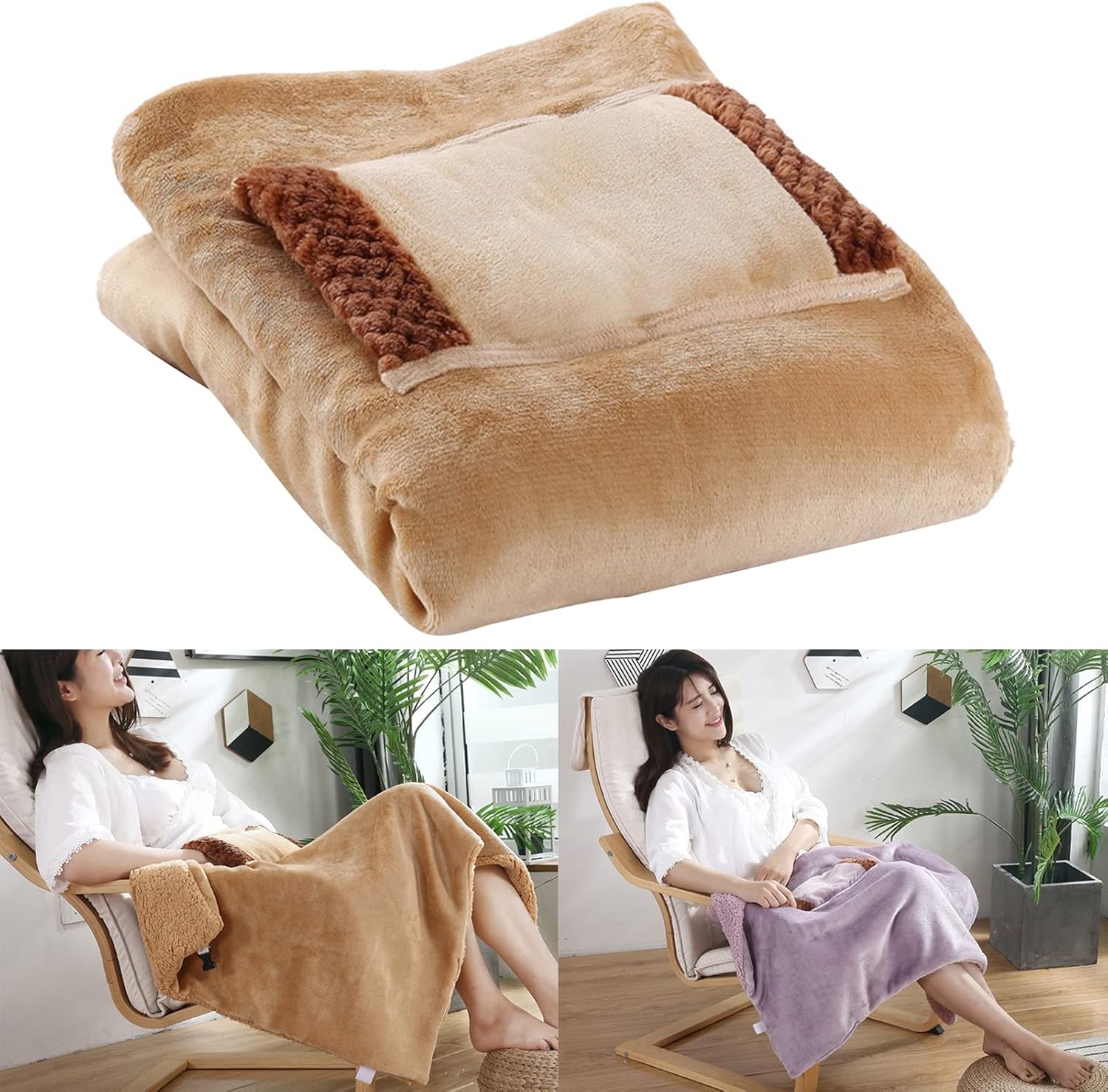 Double Layer Heating Blanket with Buckle and Pockets