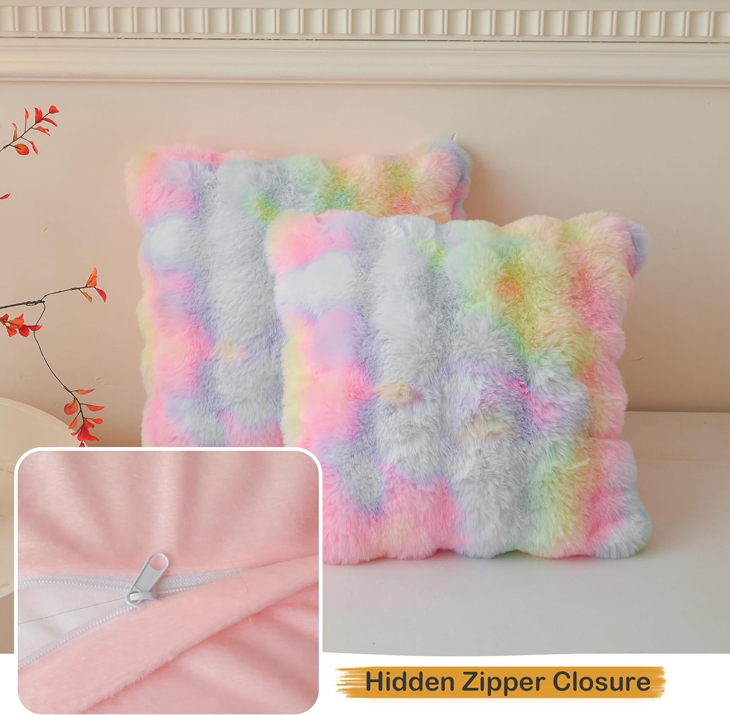 LIFEREVO Fluffy Faux Rabbit Fur Pillow Covers Set of 2