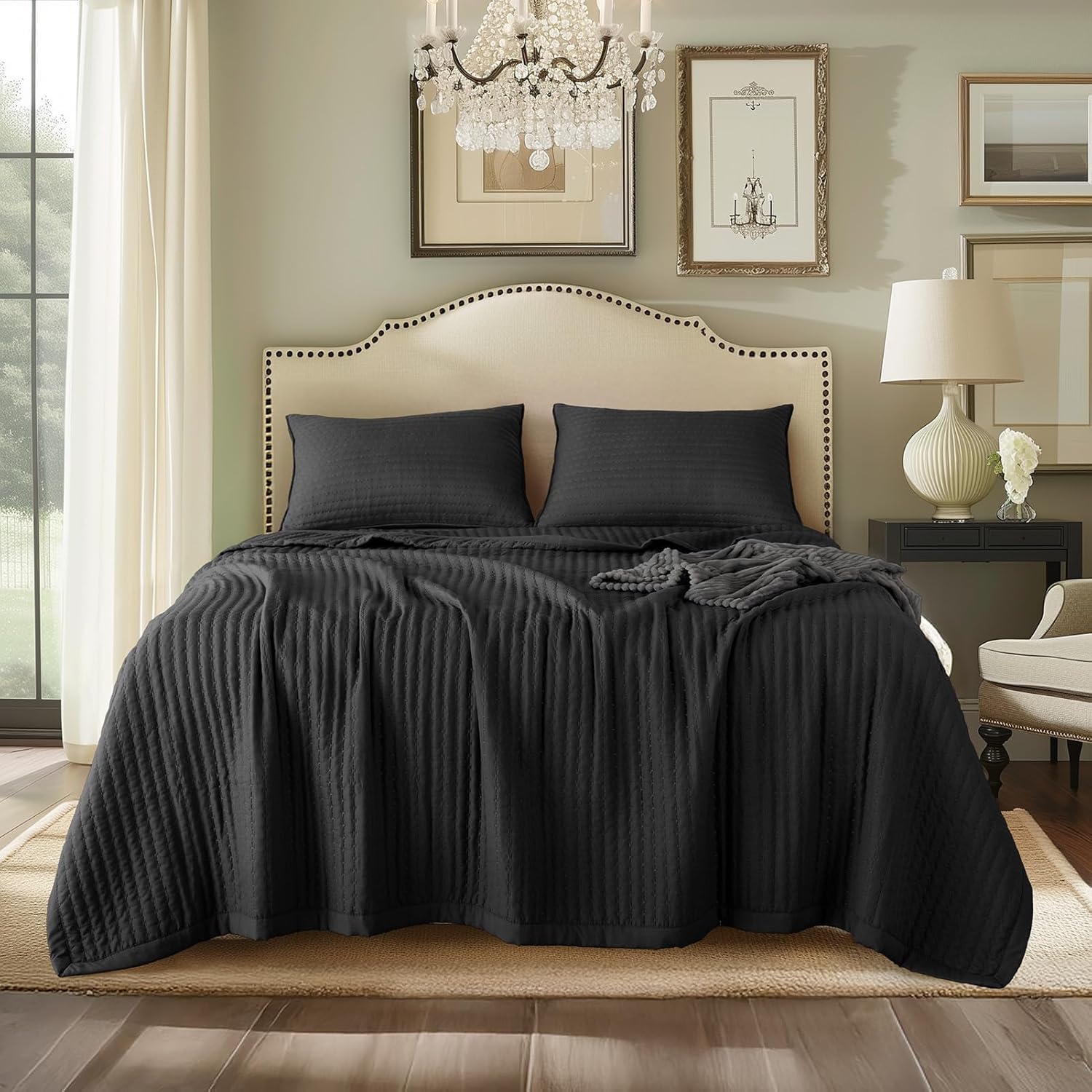 KASENTEX King Size Quilt Set - Stone Washed Black