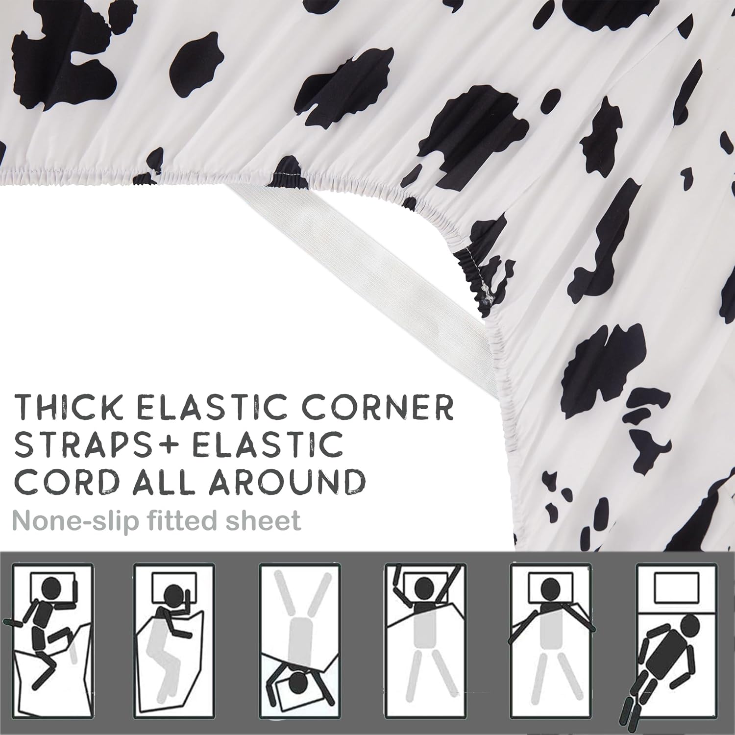 Viviland 3-Piece Cow Print Twin Sheet Set for Kids