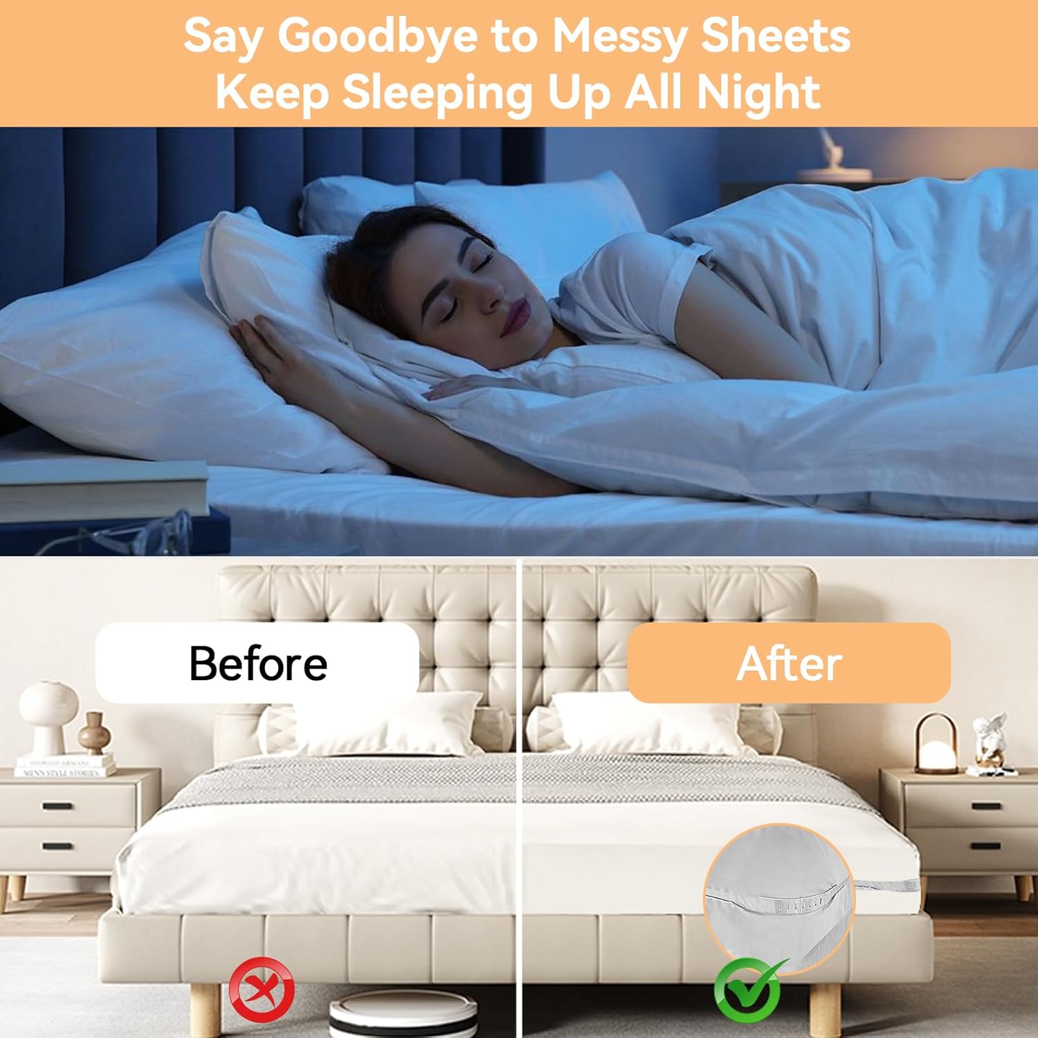Adjustable Bed Sheet Holder with Lock Strap for Firm Fit