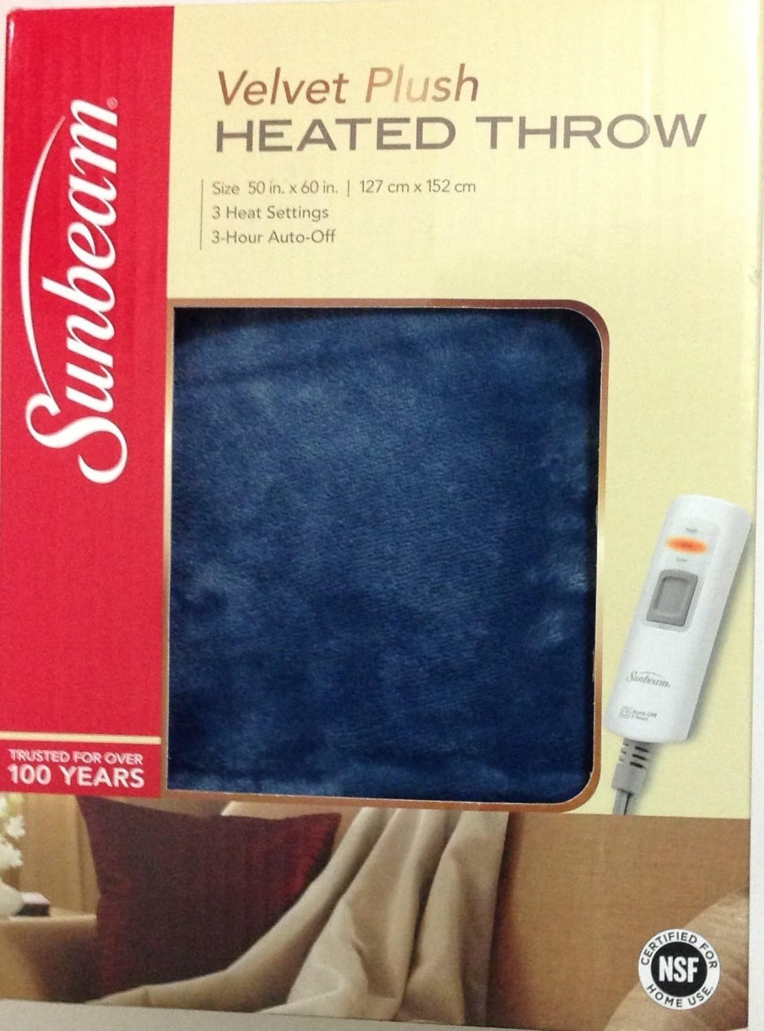 Sunbeam Velvet Plush Electric Throw Blanket - 3 Heat Settings