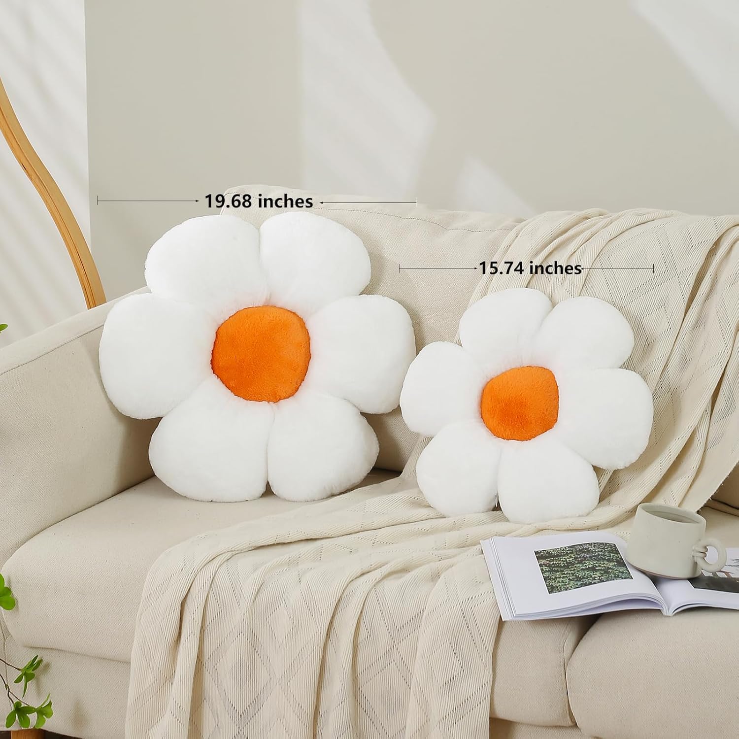Cute Daisy Shaped Throw Pillow - White Yellow 1574 Inch