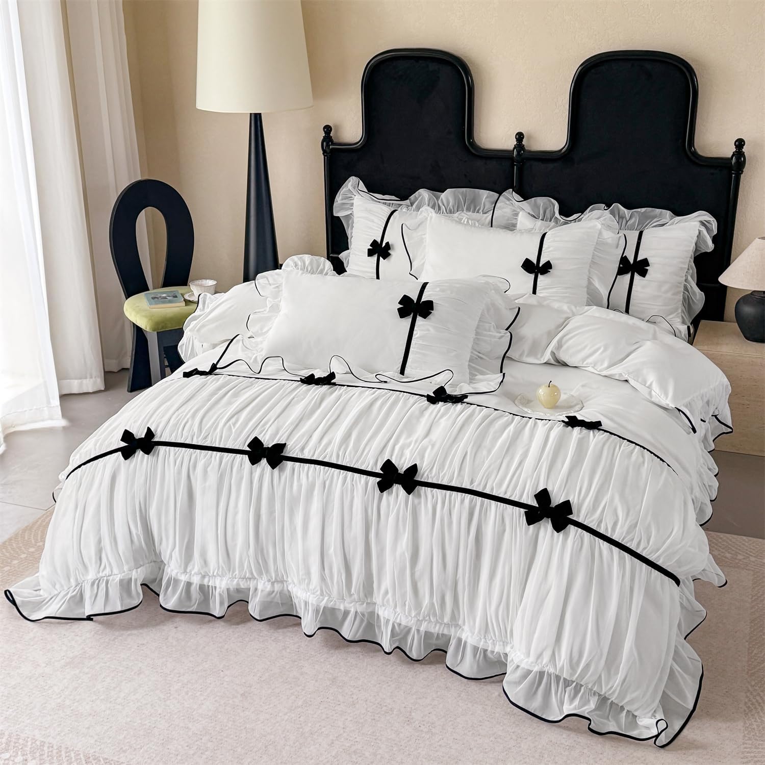 SOUKECHY Ruffle Bedding Set with Bowtie and Zipper Closure