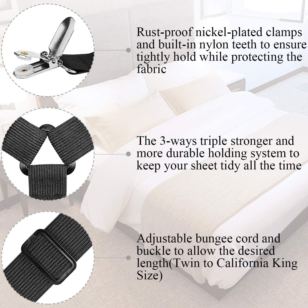 Sheet Suspenders Clips for Twin Full Queen King Mattress Sheet Holders