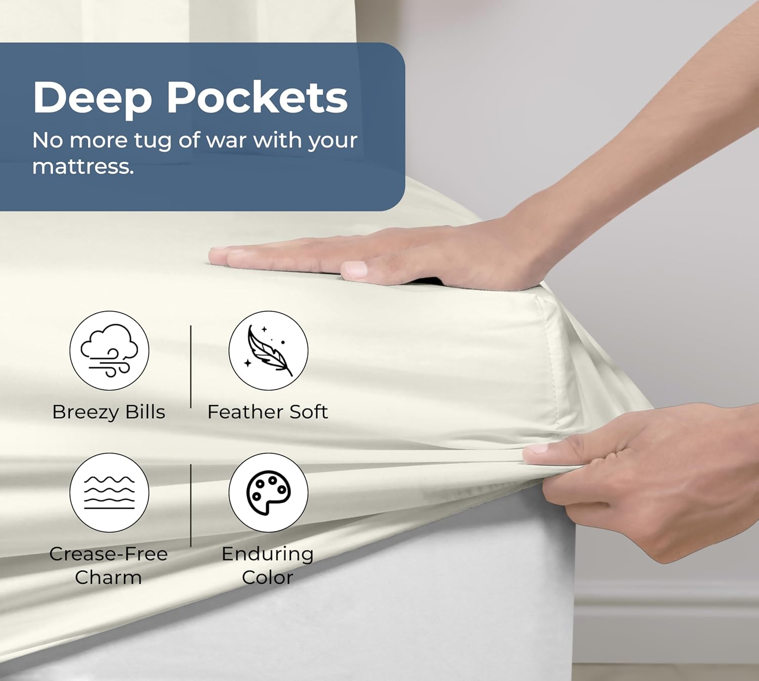 Royale Linens 100 Organic Cotton Twin XL Fitted Sheet - Ivory Deep Pocket