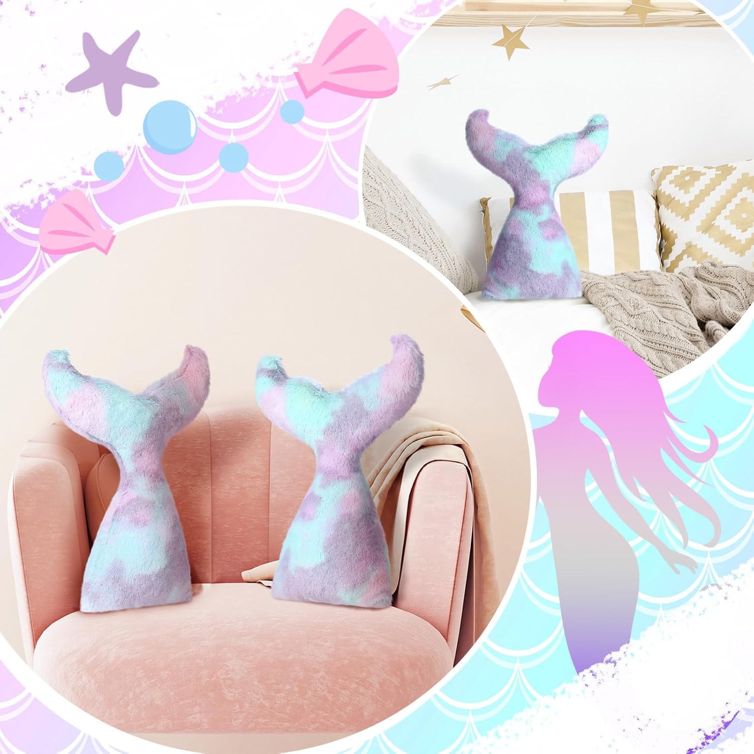Bencailor Mermaid Tail Throw Pillow Set 1