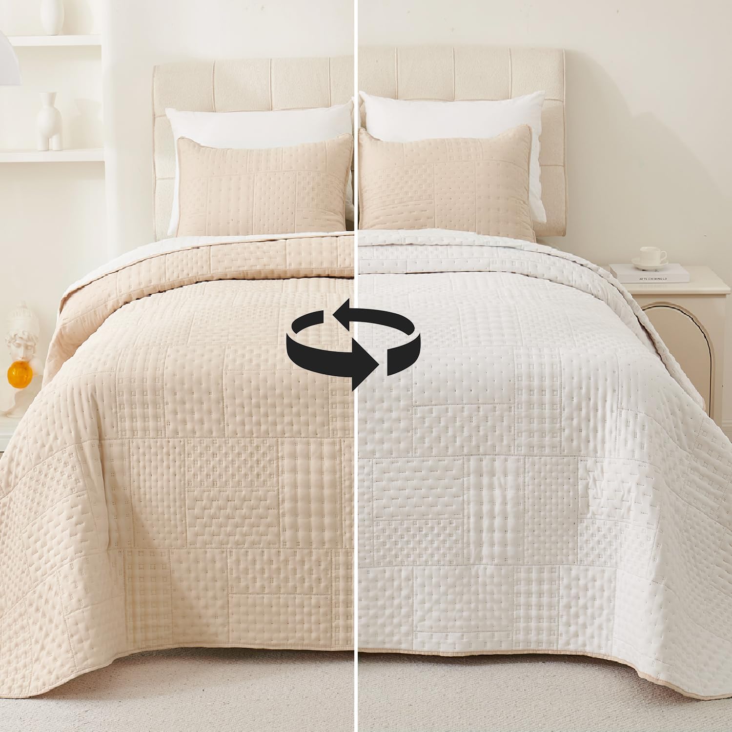 Cmfshape Queen Quilt Set - 3 Pieces Reversible Ultrasonic Quilt