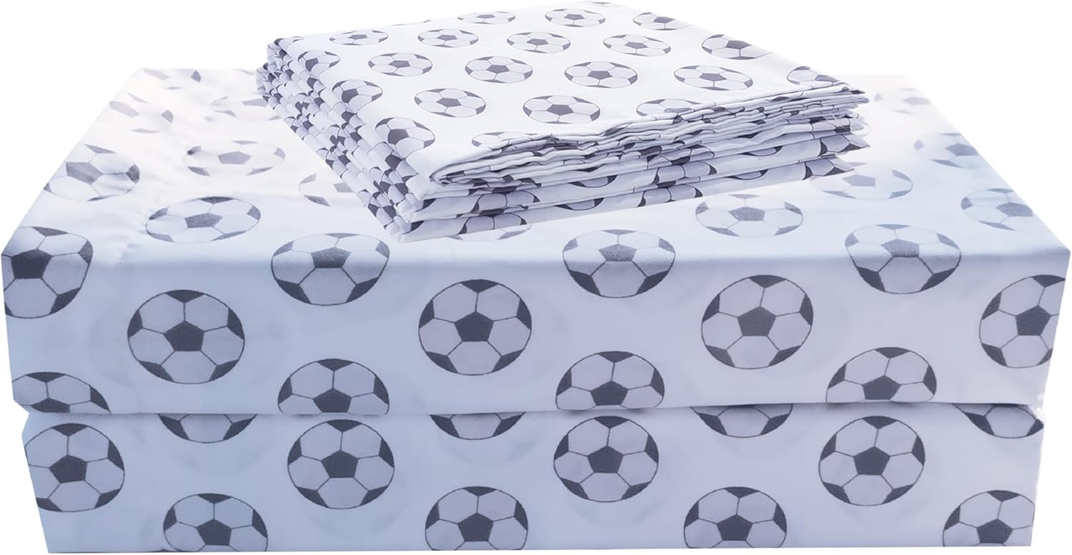 Chezmoi 4-Piece Sports Sheet Set - Soccer Ball Pattern
