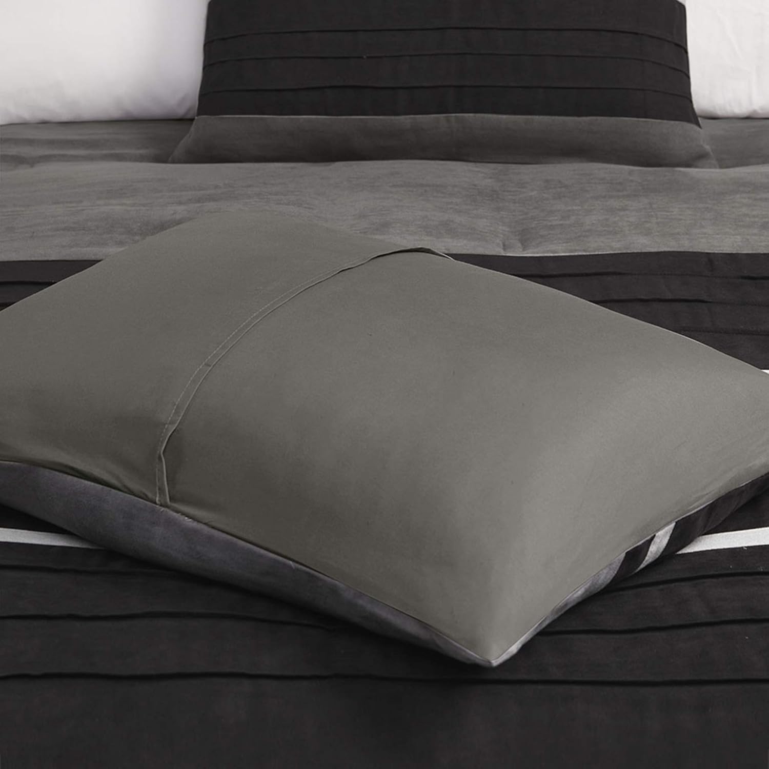 Madison Park Palmer Comforter Set - Faux Suede Black Queen 7 Piece