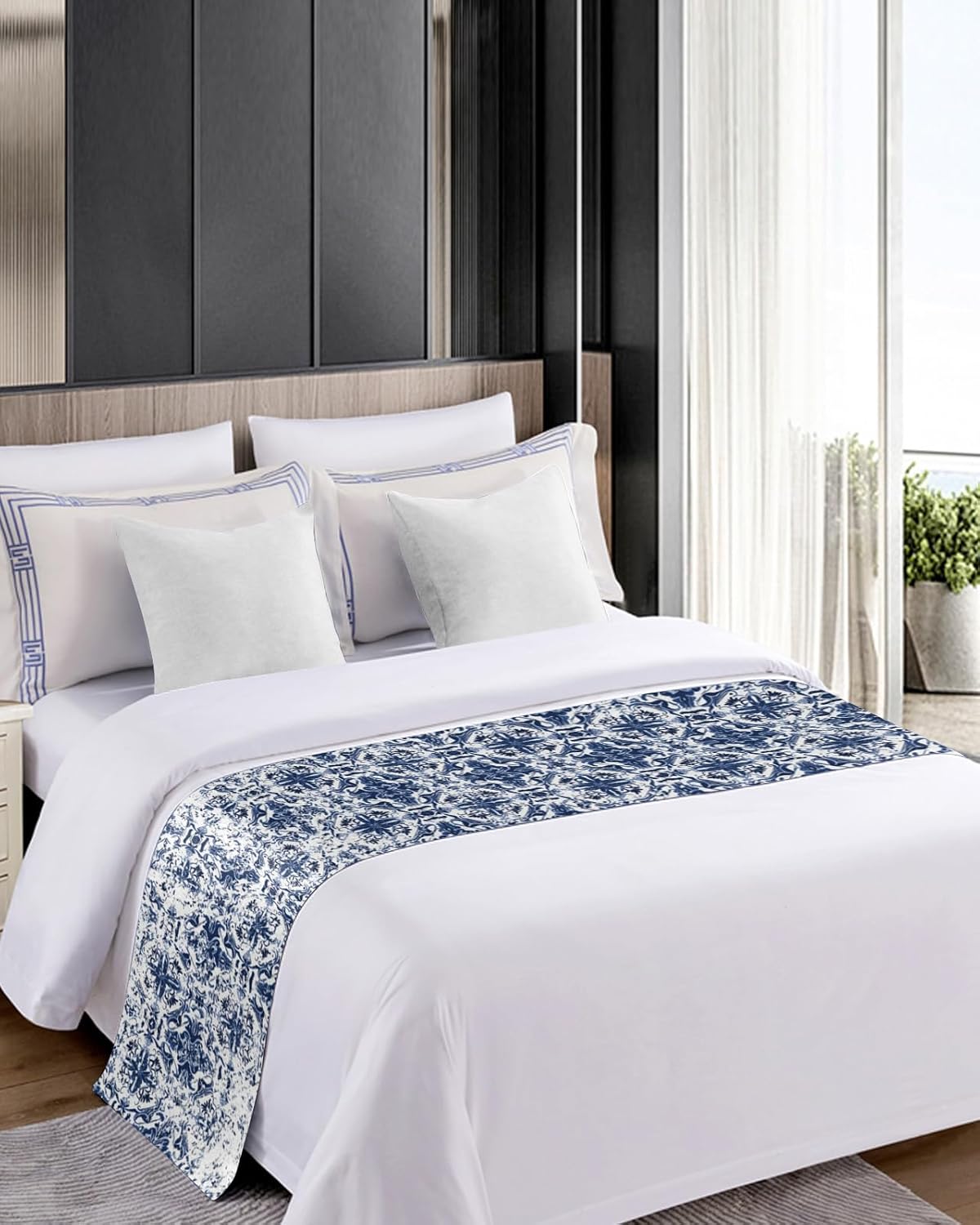 Ldtrchee Navy Blue Bed Runner for Queen Size Bed