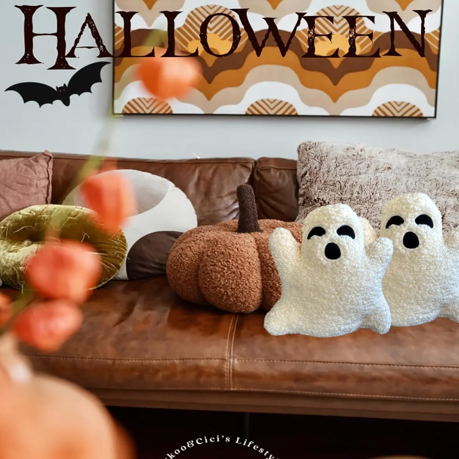 Halloween Ghost Pillow 3PCS Cute Plush Decorative Throw