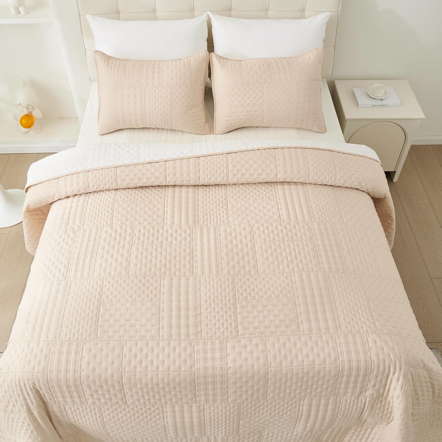 Cmfshape Queen Quilt Set - 3 Pieces Reversible Ultrasonic Quilt