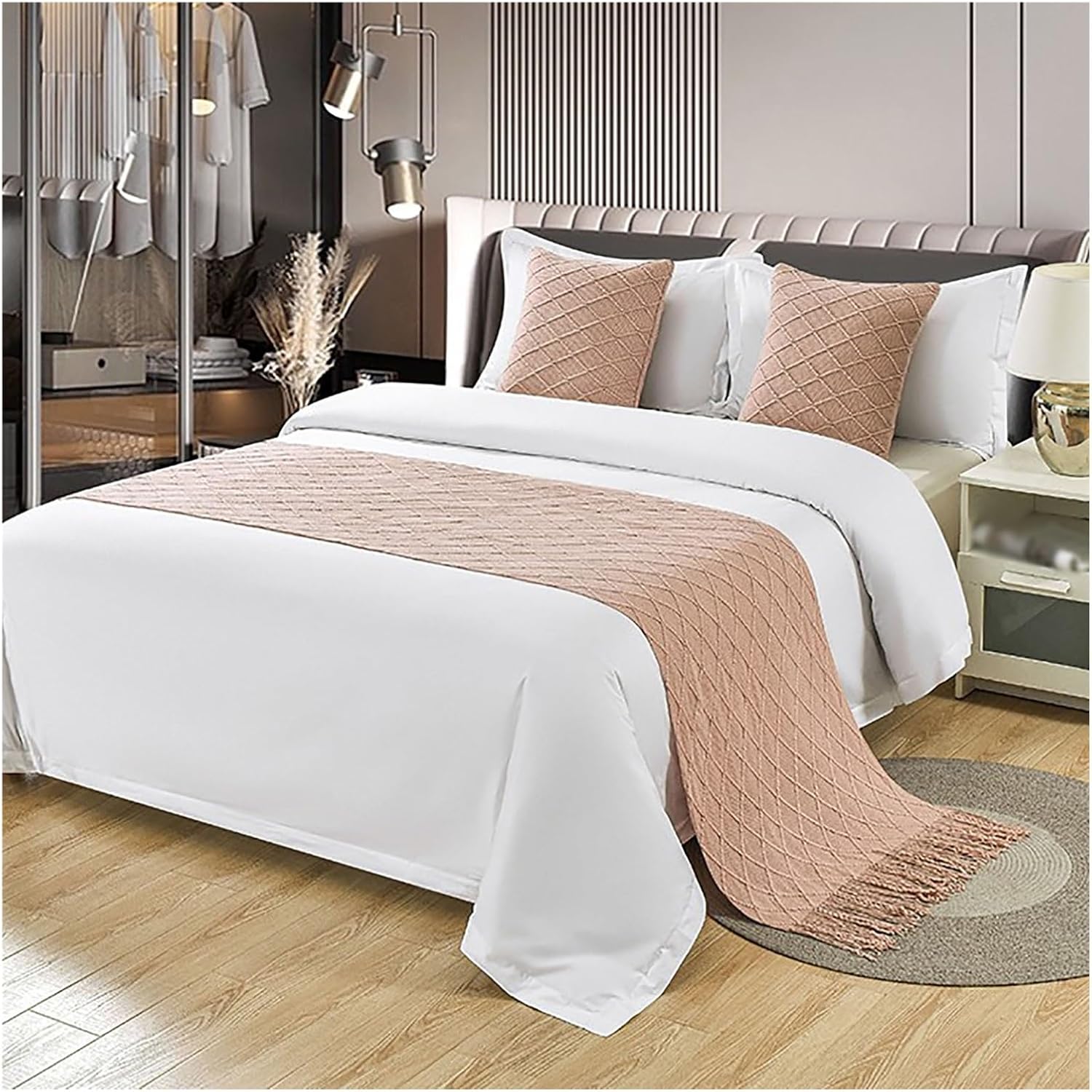 Pink Knitted Bed Runner Scarf 230x60cm