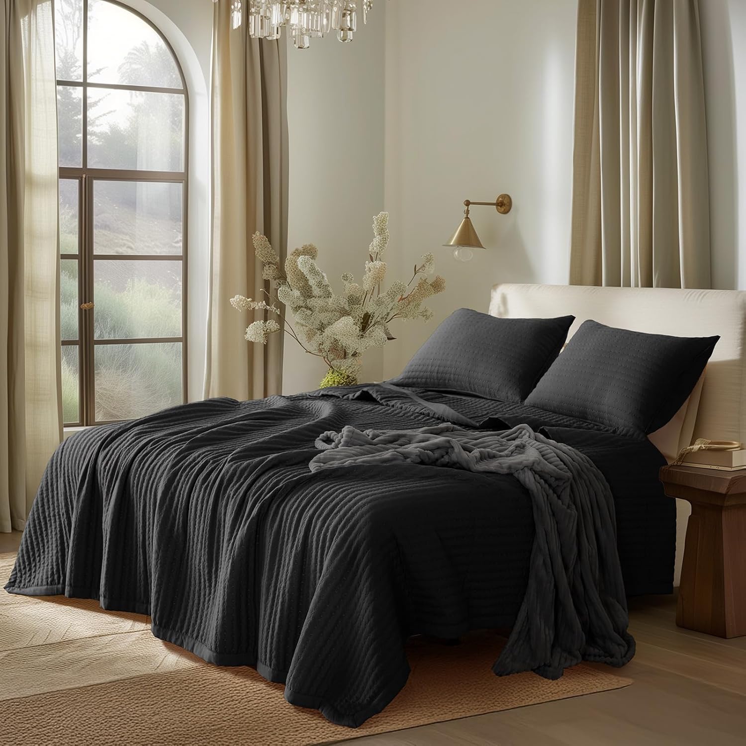 KASENTEX King Size Quilt Set - Stone Washed Black