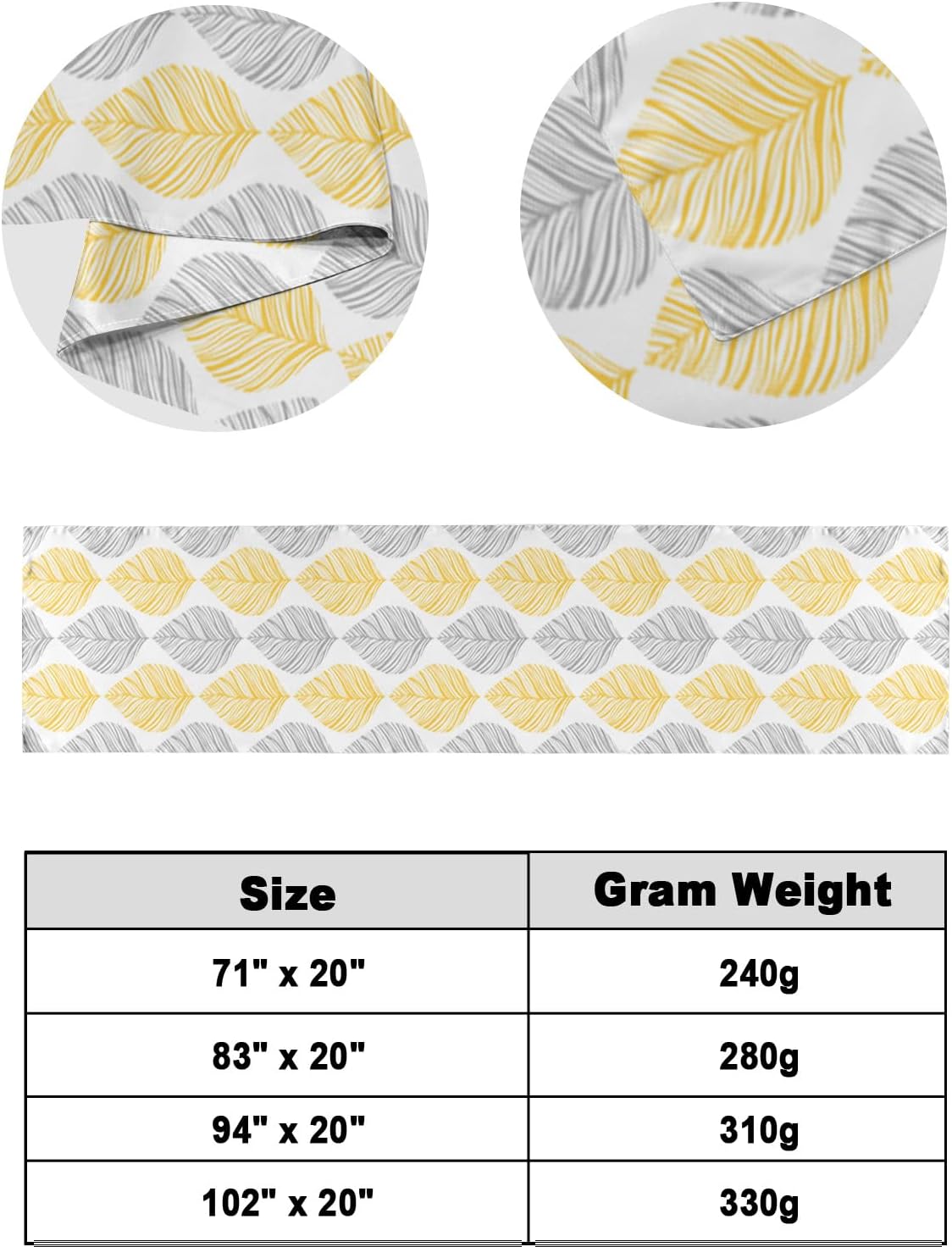 Minimalist Yellow Grey Leaf Bed Runner Scarf 94x20