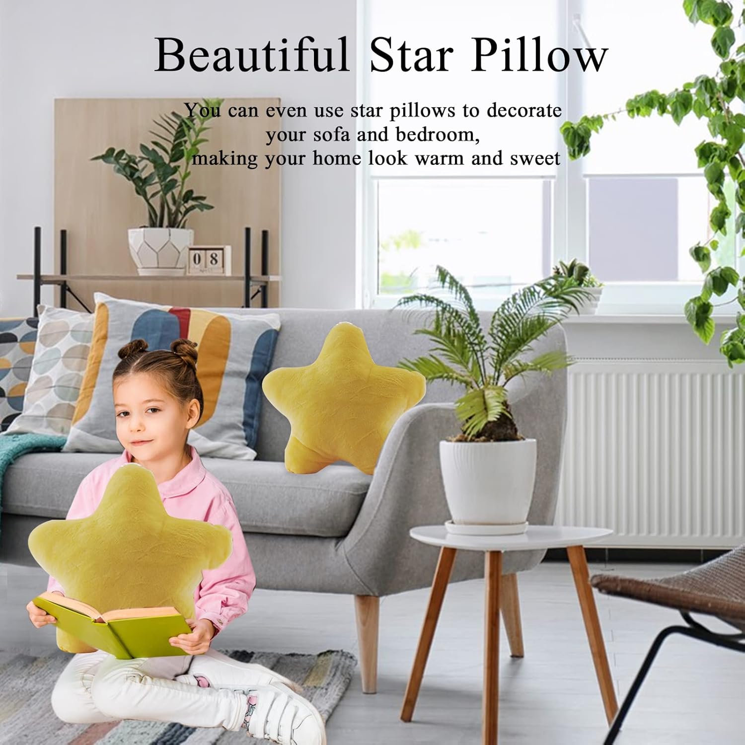 AUCOOMA Star Shaped Plush Throw Pillow - Soft Yellow 157 Inch