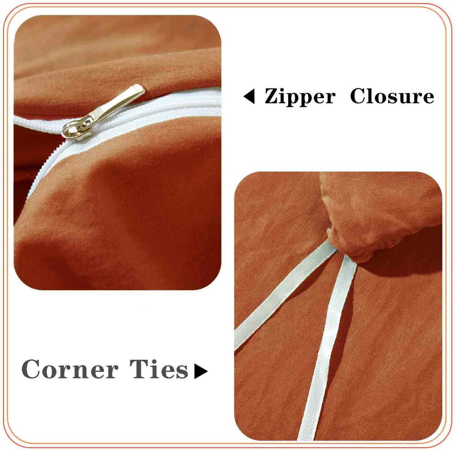 ETDIFFE Burnt Orange Duvet Cover Set Queen Size 3pc