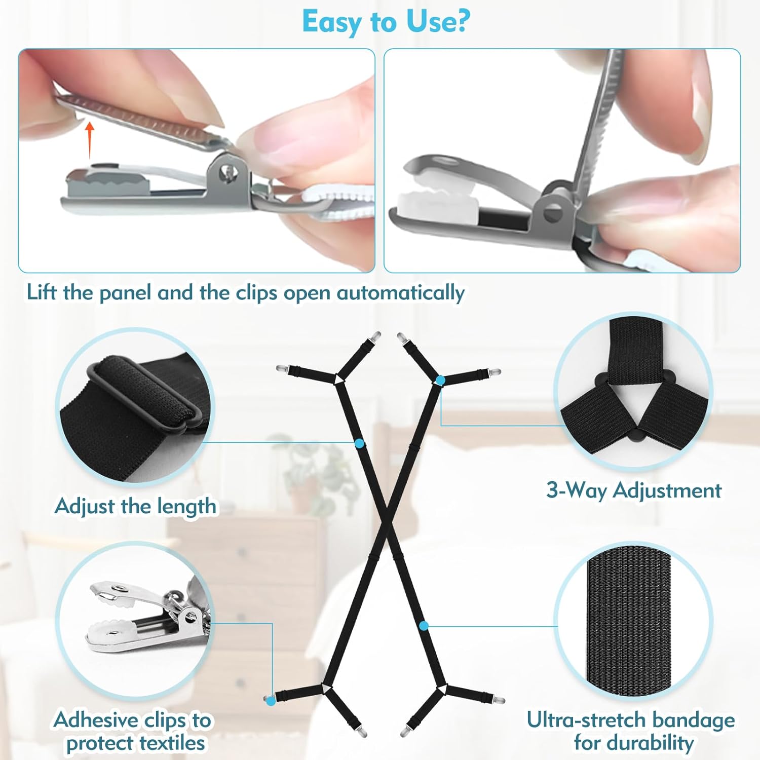 Tantanle Heavy Duty Sheet Clips - Secure Adjustable 2-Pack Black