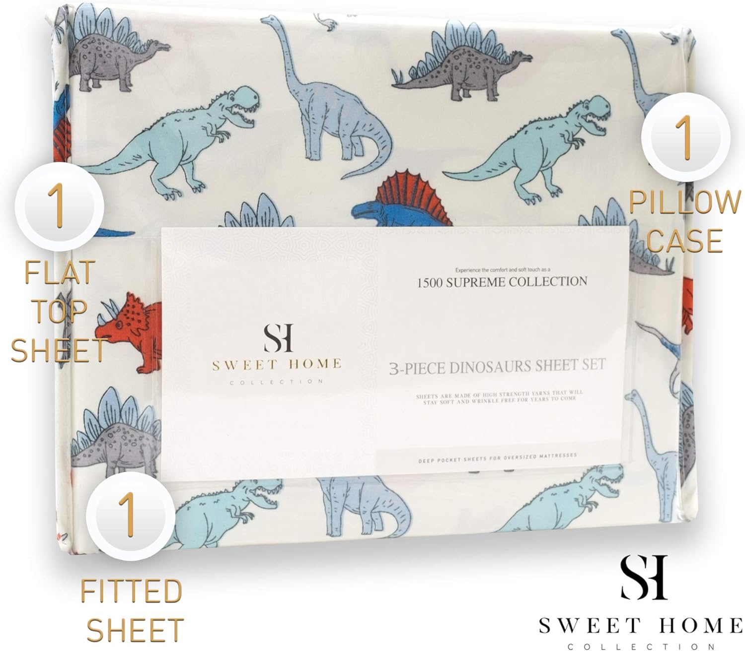 1500 Supreme Kids Bed Sheet Set - Twin XL Dinosaurs