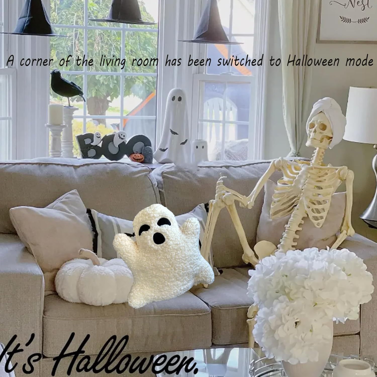 Halloween Ghost Pillow 3PCS Cute Plush Decorative Throw