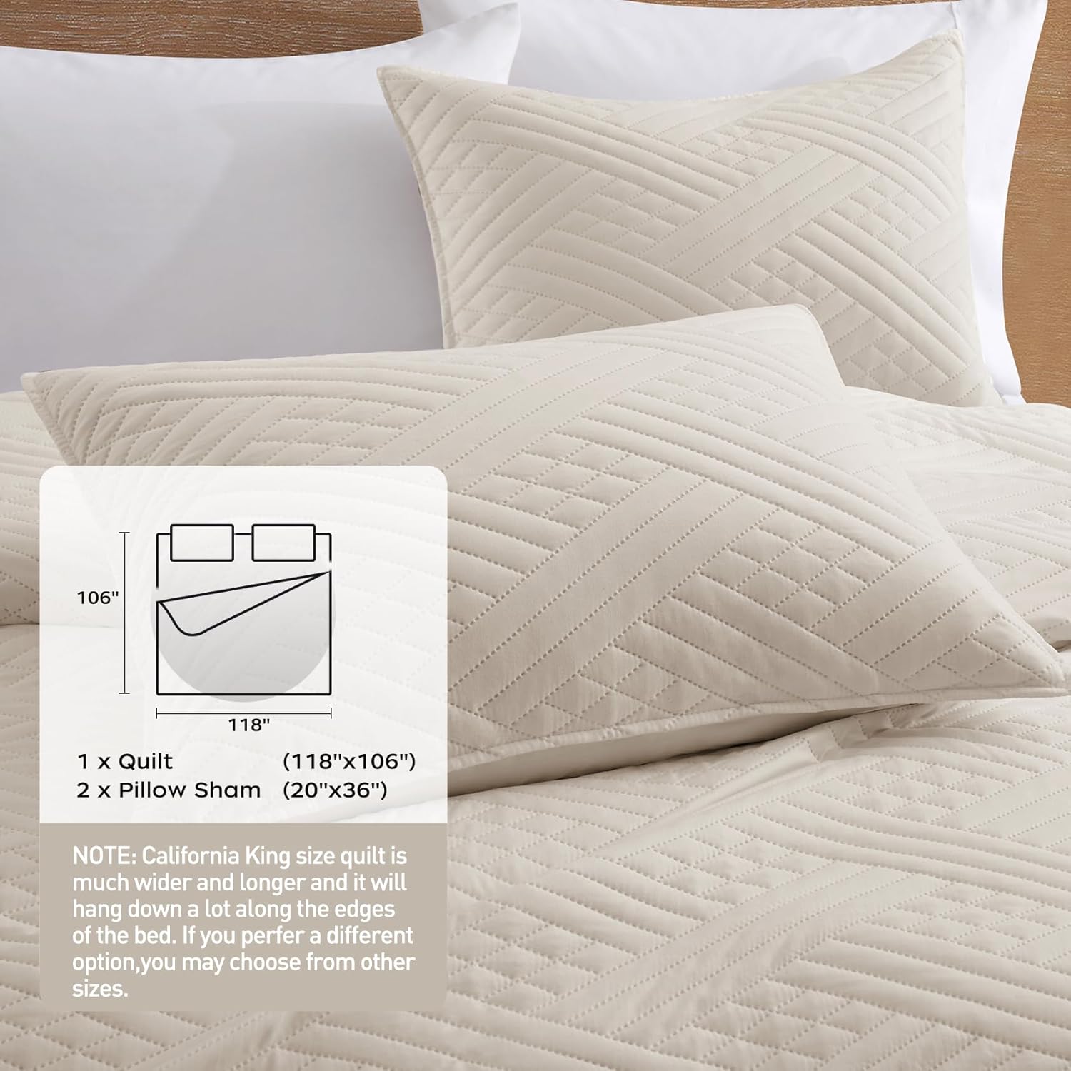 Lavsiry Beige Stripe Quilt Set California King Size